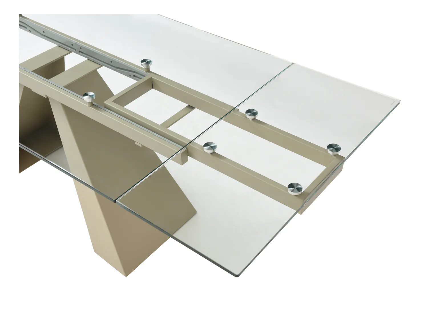 Mesa extensible de comedor para 6 a 10 personas de vidrio templado y metal beige - Transparente - LOZIPA de Maison Céphy