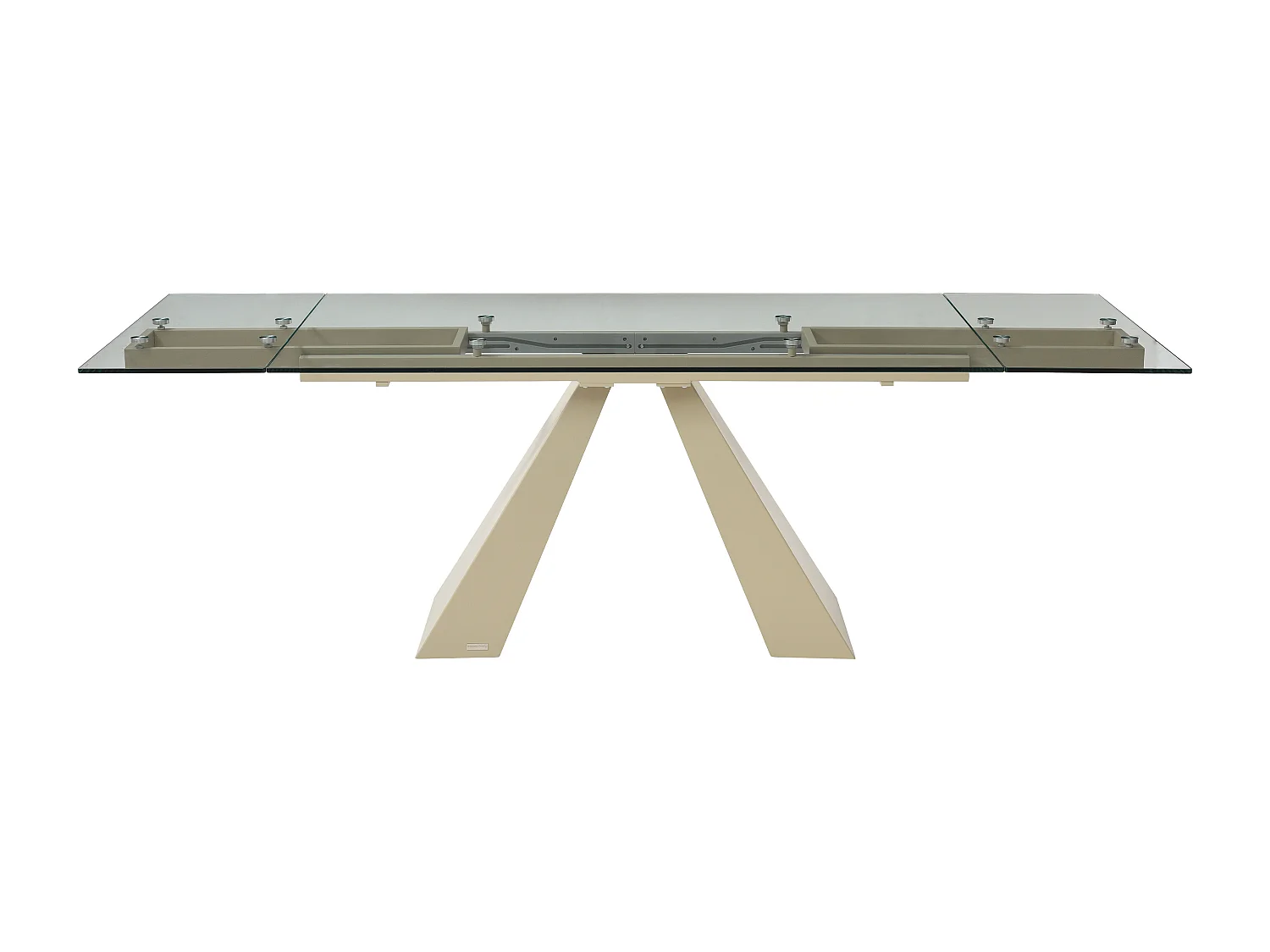 Verlengbare eettafel van 6 tot 10 plaatsen van gehard glas en beige metaal - Transparant - LOZIPA van Maison Céphy