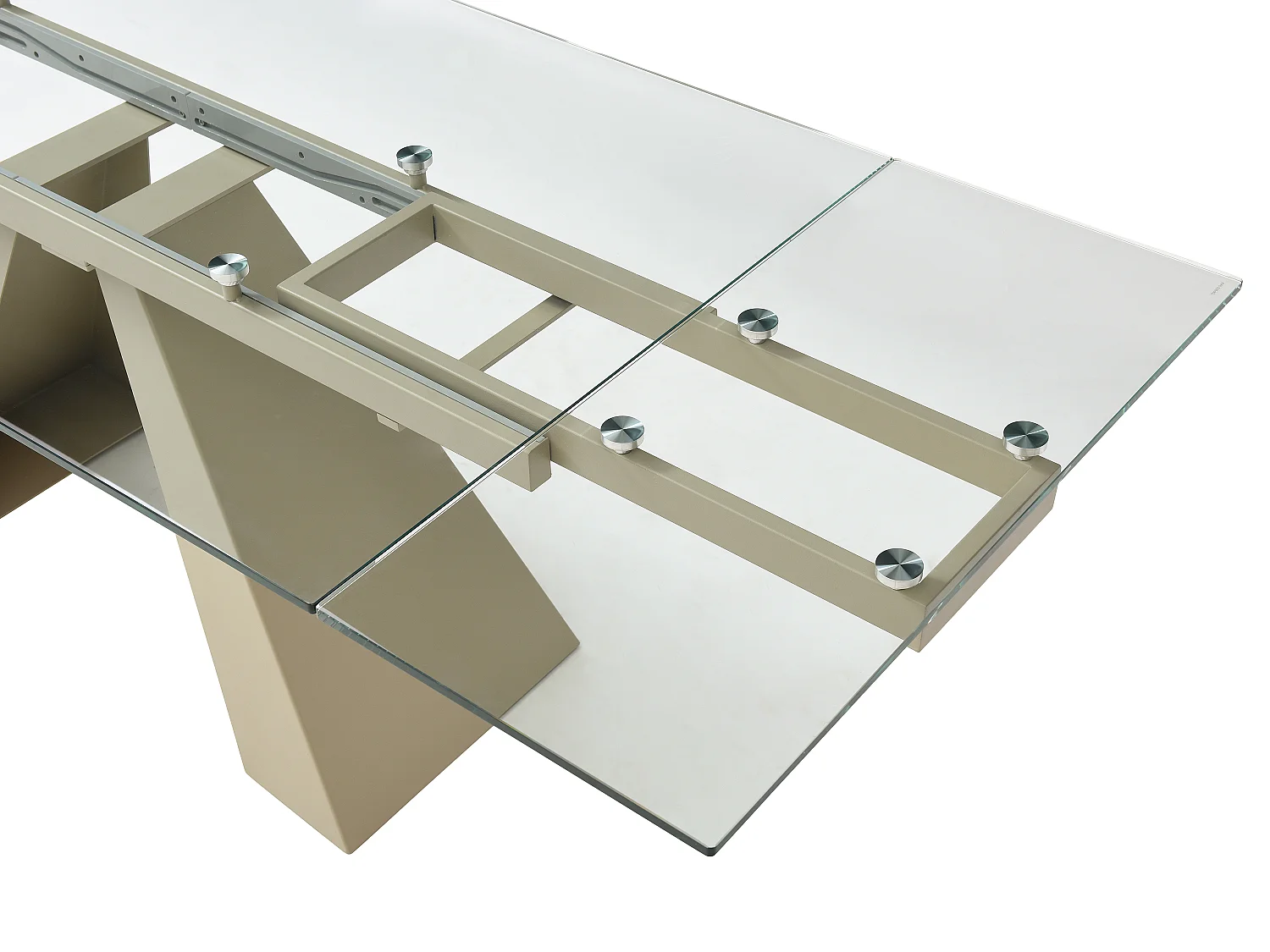 Verlengbare eettafel van 6 tot 10 plaatsen van gehard glas en beige metaal - Transparant - LOZIPA van Maison Céphy