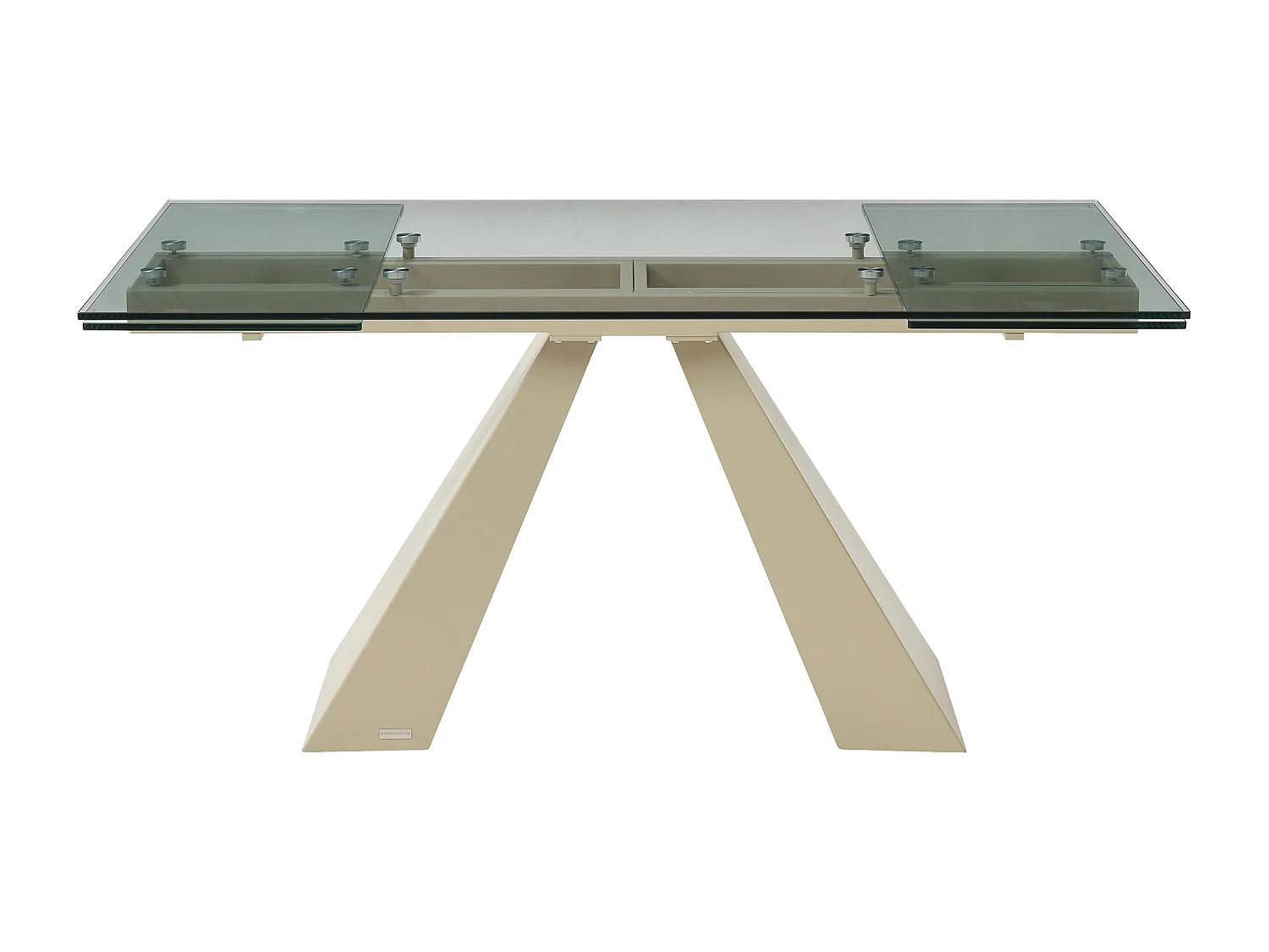 Verlengbare eettafel van 6 tot 10 plaatsen van gehard glas en beige metaal - Transparant - LOZIPA van Maison Céphy