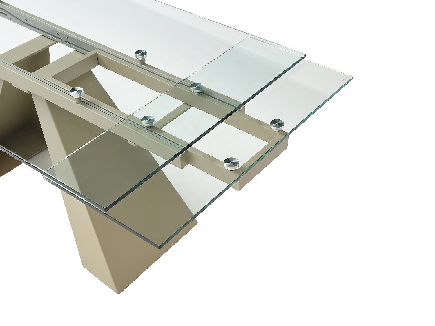 Verlengbare eettafel van 6 tot 10 plaatsen van gehard glas en beige metaal - Transparant - LOZIPA van Maison Céphy