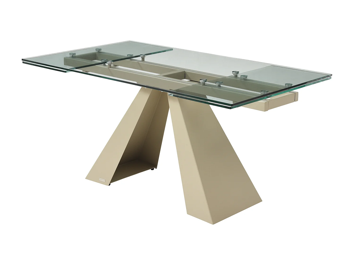 Verlengbare eettafel van 6 tot 10 plaatsen van gehard glas en beige metaal - Transparant - LOZIPA van Maison Céphy