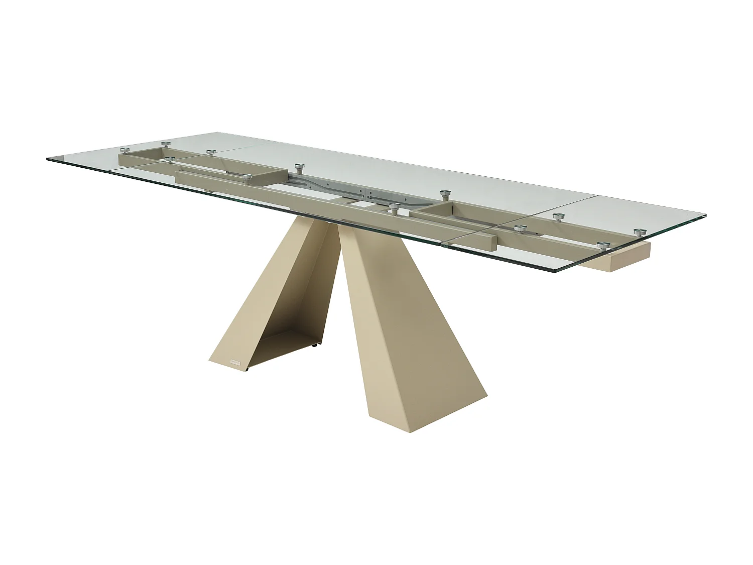 Verlengbare eettafel van 6 tot 10 plaatsen van gehard glas en beige metaal - Transparant - LOZIPA van Maison Céphy