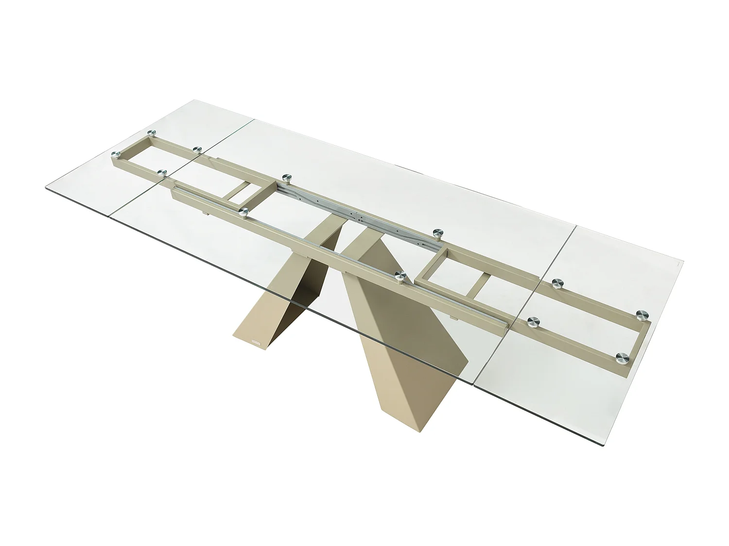 Verlengbare eettafel van 6 tot 10 plaatsen van gehard glas en beige metaal - Transparant - LOZIPA van Maison Céphy