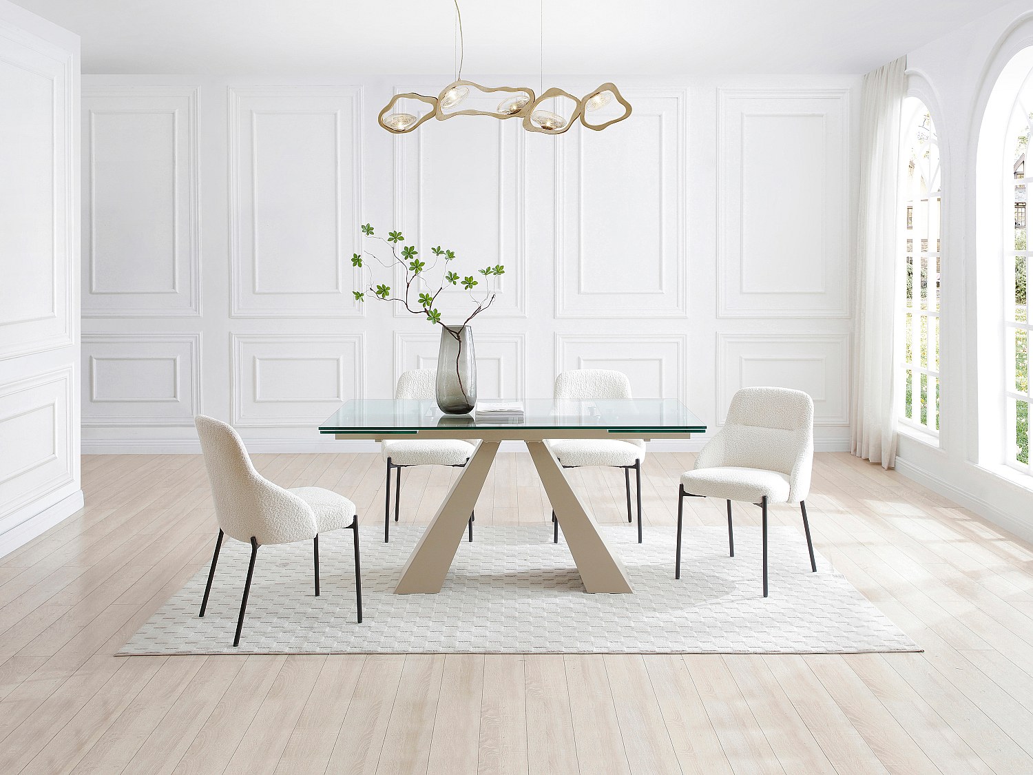 Esstisch ausziehbar - 6 bis 10 Personen - Sicherheitsglas & beigefarbenes M günstig online kaufen