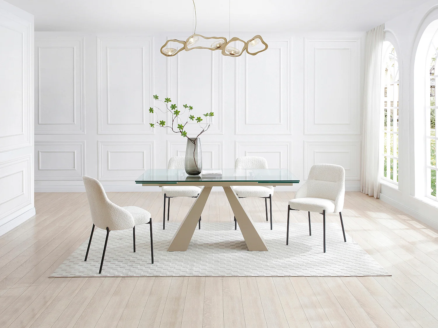 Verlengbare eettafel van 6 tot 10 plaatsen van gehard glas en beige metaal - Transparant - LOZIPA van Maison Céphy