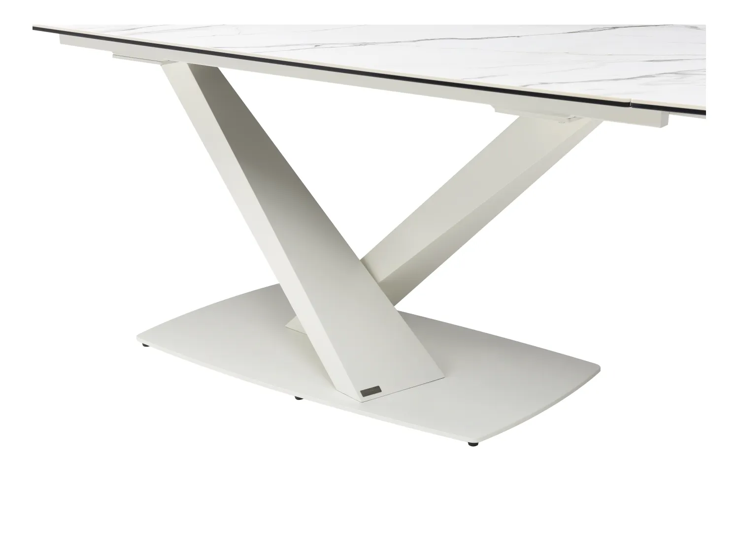 Mesa de comedor extensible de 6 a 10 personas en vidrio templado, cerámica y metal - Efecto mármol blanco - MALATA de Maison Céphy