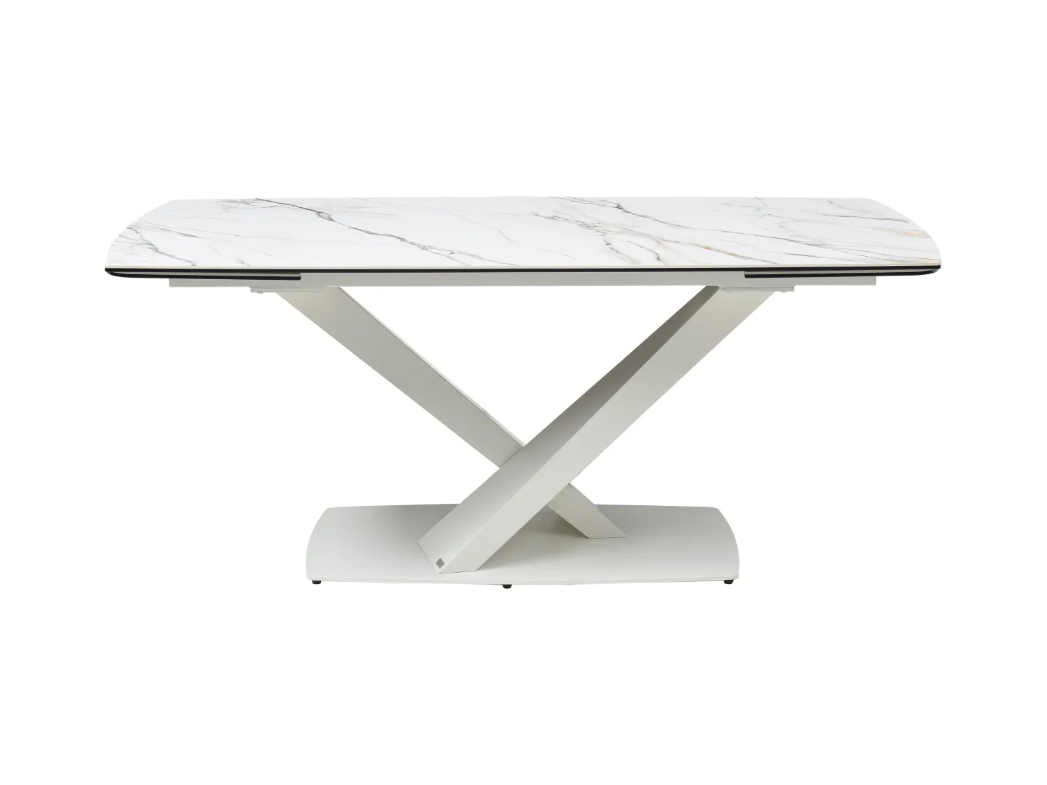 Mesa de comedor extensible de 6 a 10 personas en vidrio templado, cerámica y metal - Efecto mármol blanco - MALATA de Maison Céphy
