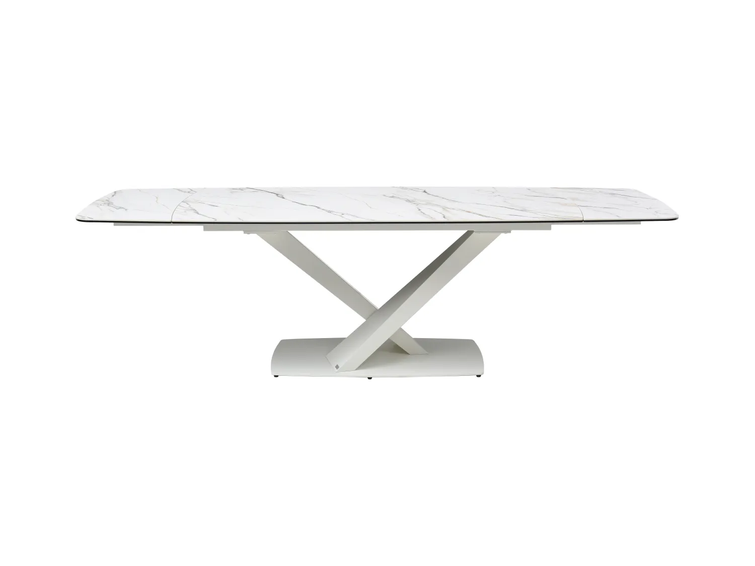Mesa de comedor extensible de 6 a 10 personas en vidrio templado, cerámica y metal - Efecto mármol blanco - MALATA de Maison Céphy