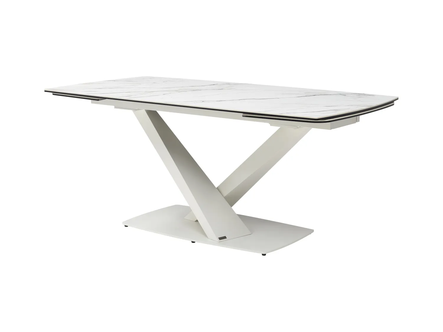 Mesa de comedor extensible de 6 a 10 personas en vidrio templado, cerámica y metal - Efecto mármol blanco - MALATA de Maison Céphy
