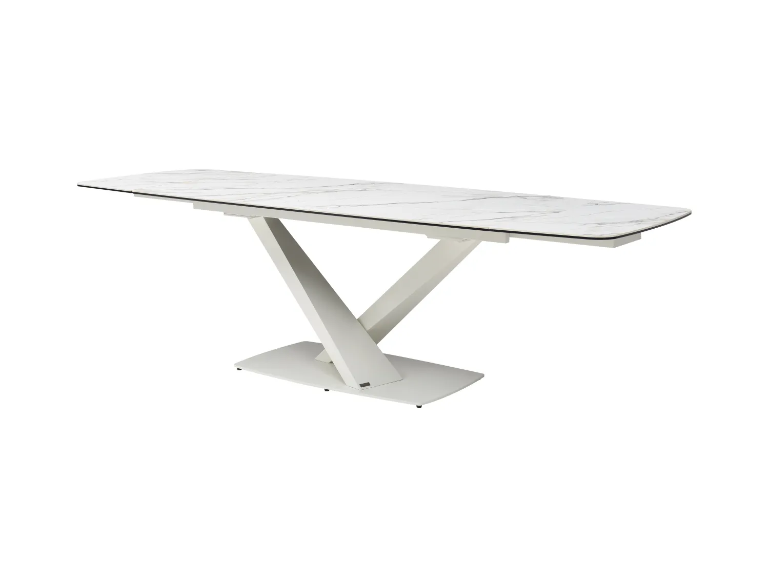 Mesa de comedor extensible de 6 a 10 personas en vidrio templado, cerámica y metal - Efecto mármol blanco - MALATA de Maison Céphy