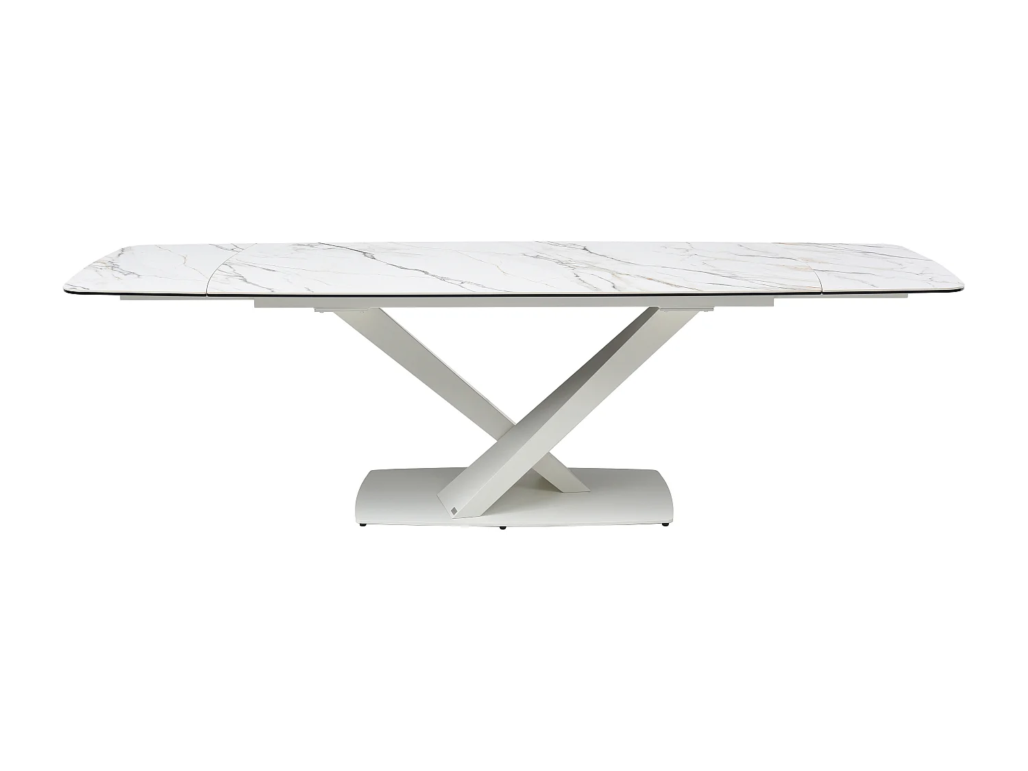 Table à manger extensible 6 à 10 personnes en verre trempé, céramique et métal - Effet marbre blanc - MALATA de Maison Céphy