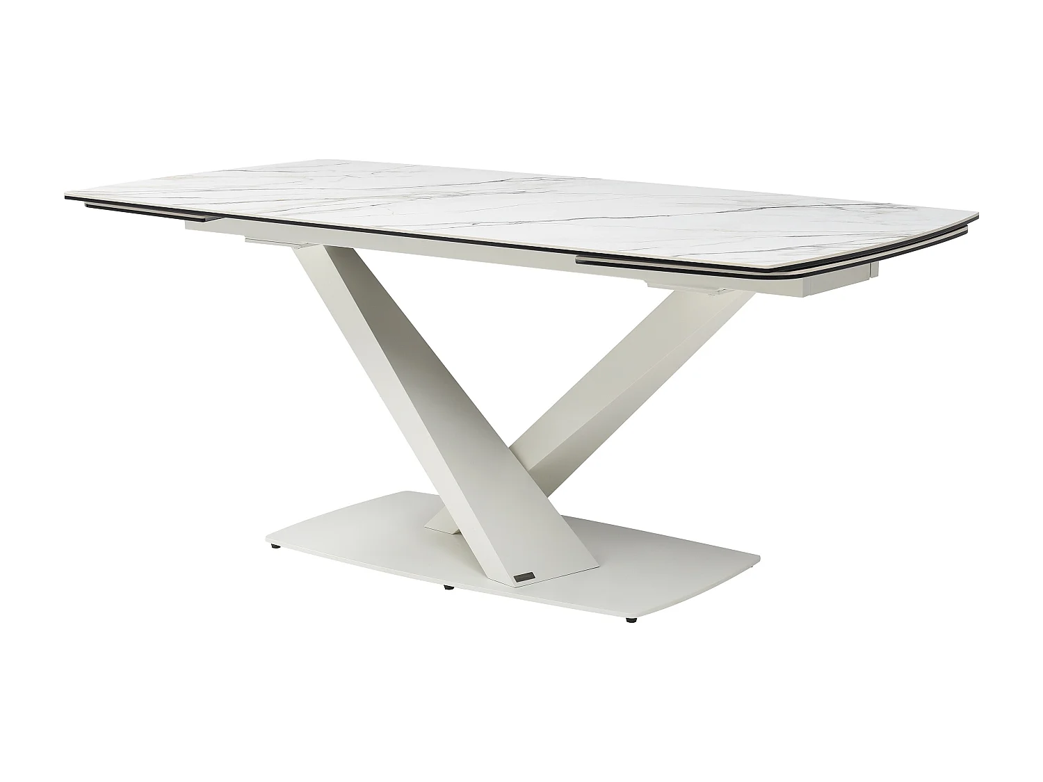 Table à manger extensible 6 à 10 personnes en verre trempé, céramique et métal - Effet marbre blanc - MALATA de Maison Céphy