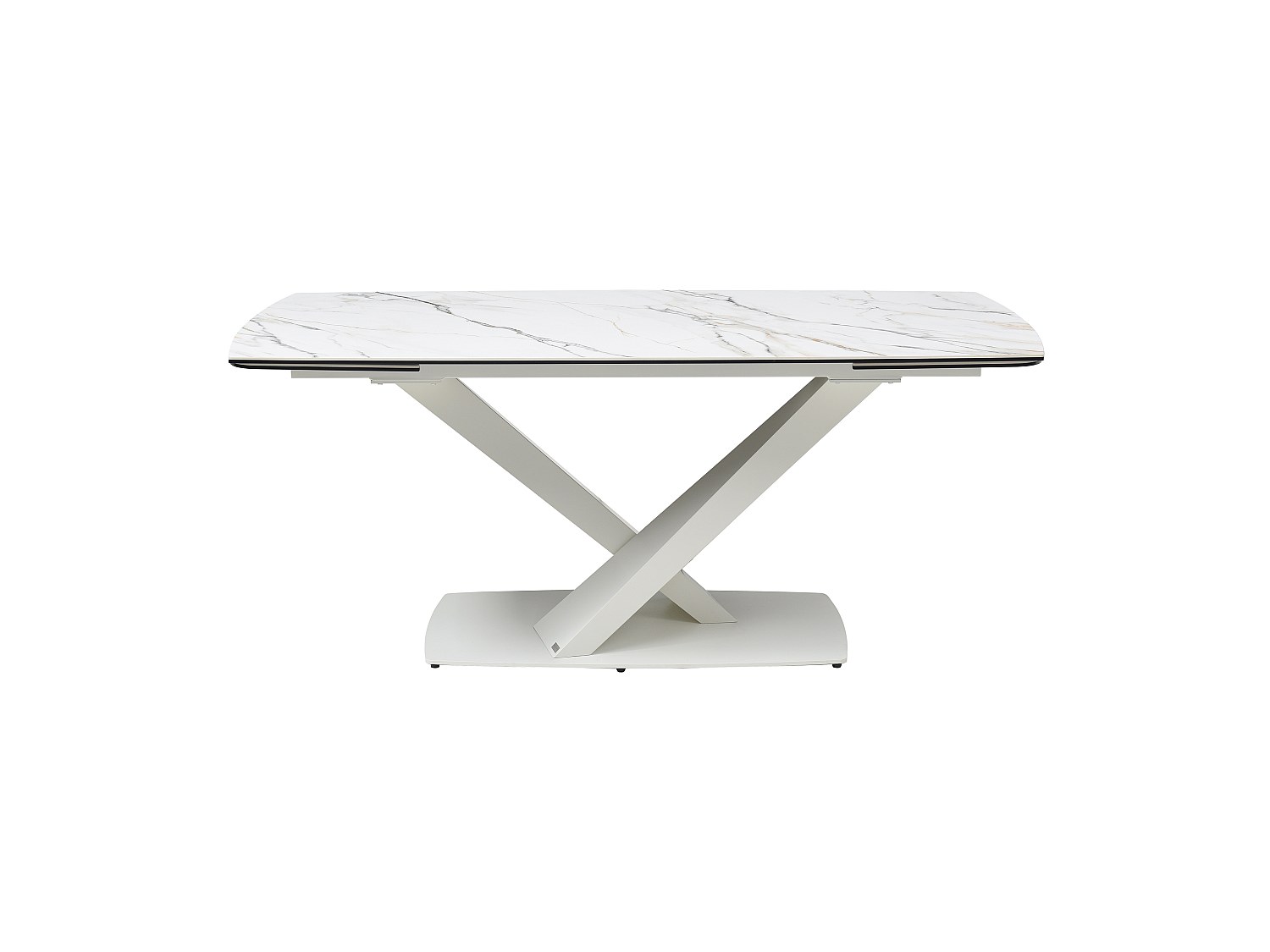 Vente-unique Esstisch ausziehbar - 6 bis 10 Personen - Sicherheitsglas, Keramik & Metall - Marmor-Optik Weiß - MALATA von Maison Céphy 13820979