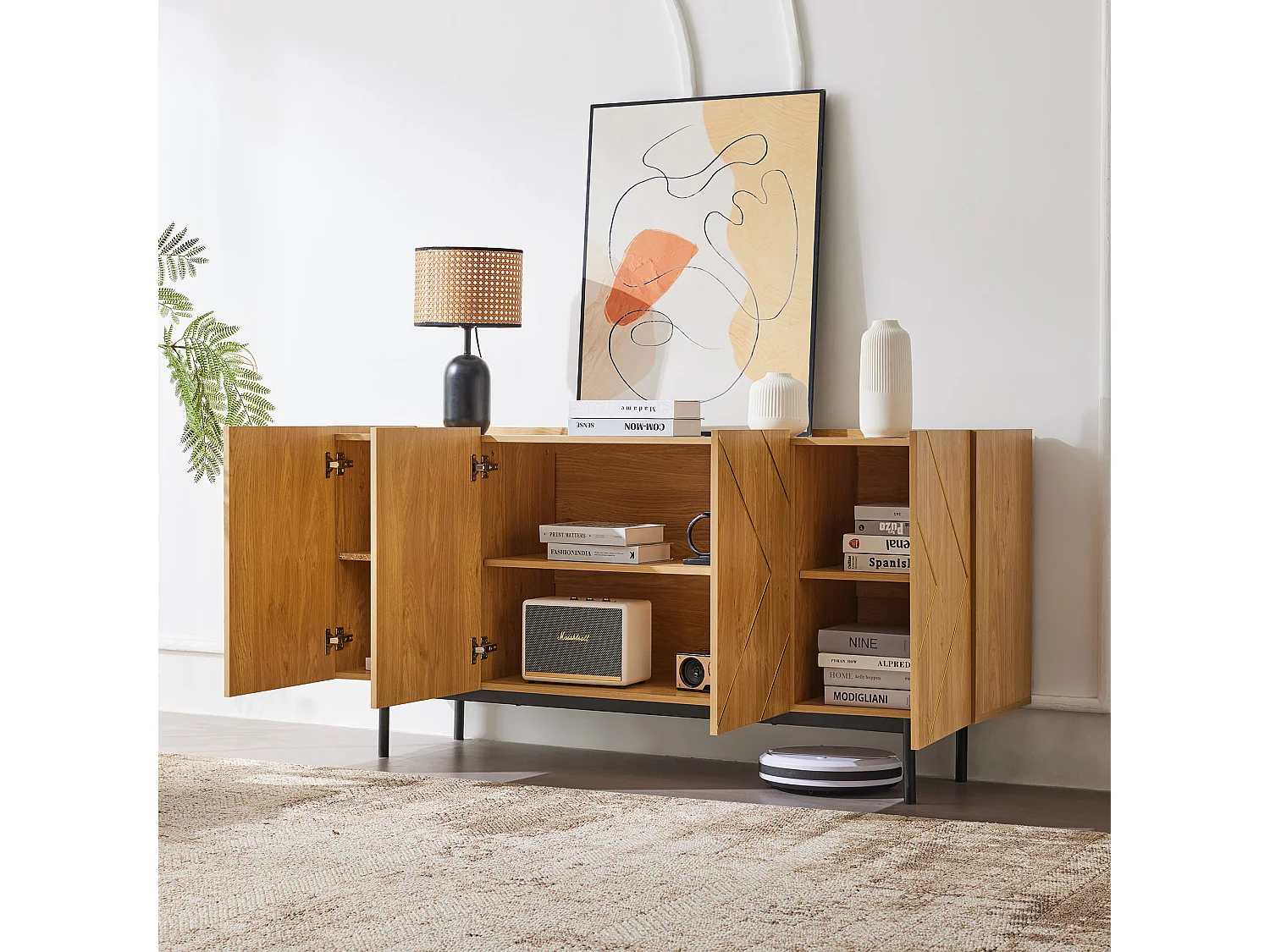 Sideboard – 4 Türen mit verstellbaren Einlegeböden – Natur