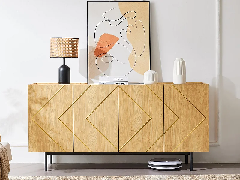 Buffet - 4 portes avec étagères régables - Naturel