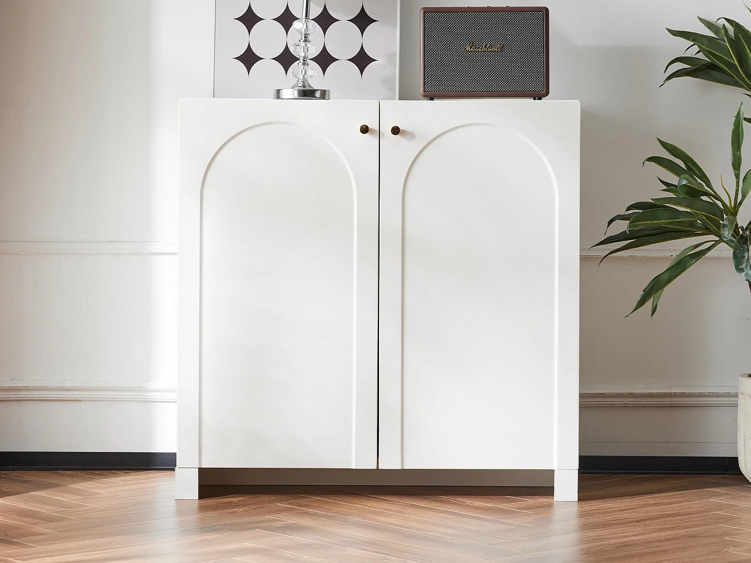 Buffet - 2 portes avec étagères régables - Blanc