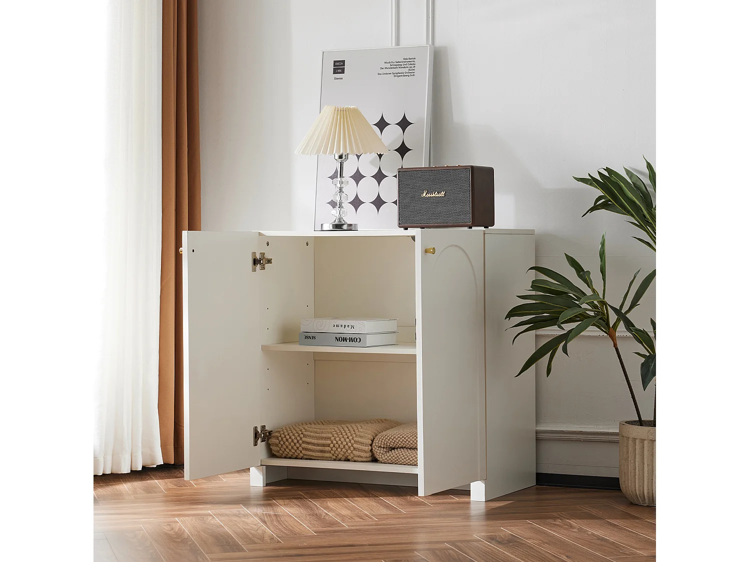 Buffet - 2 portes avec étagères régables - Blanc