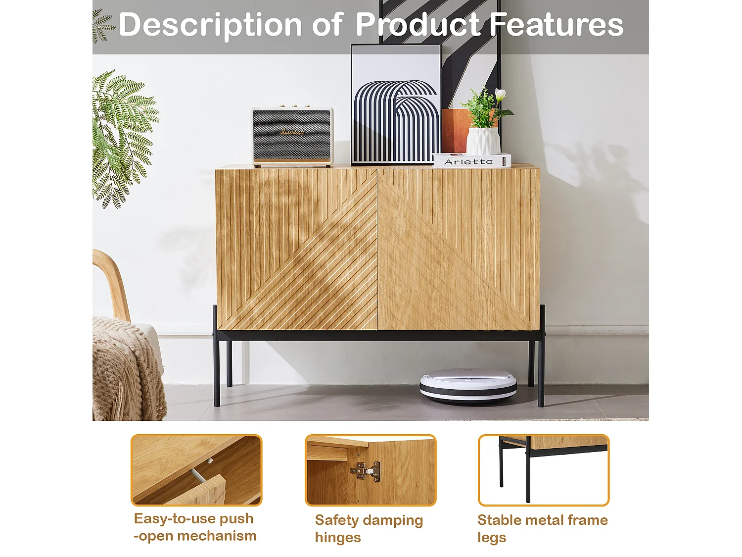 Sideboard – 2 Türen mit verstellbaren Einlegeböden – Natur