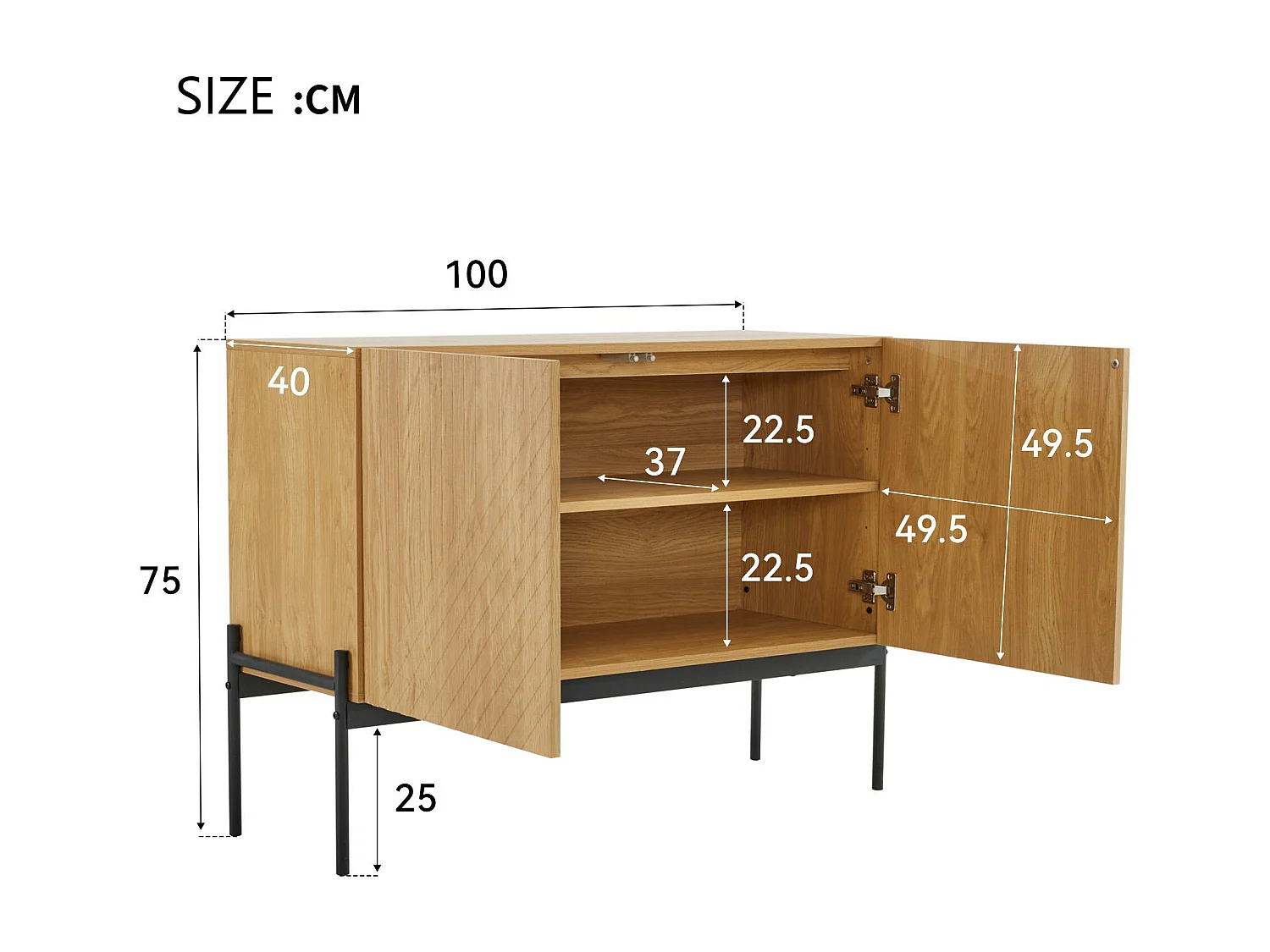 Sideboard – 2 Türen mit verstellbaren Einlegeböden – Natur