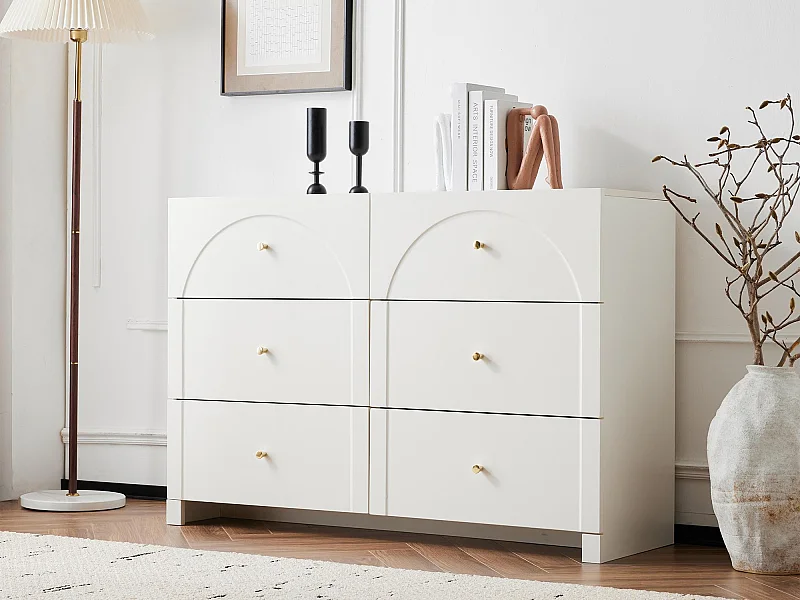 Modernes Sideboard – 6 Türen mit Metallgriffen – Weiß