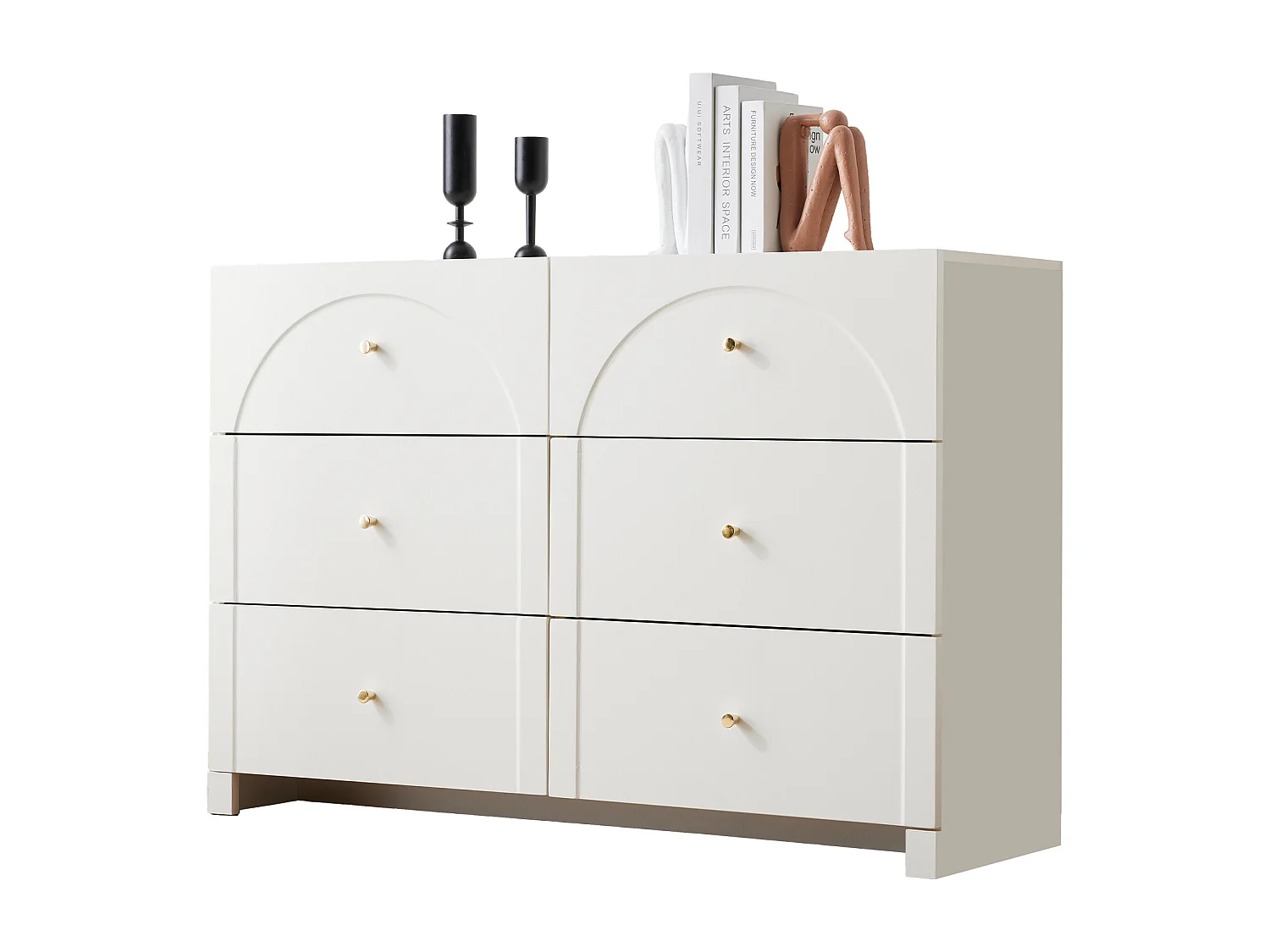 Buffet moderne - 6 portes avec poignées en métal - Blanc