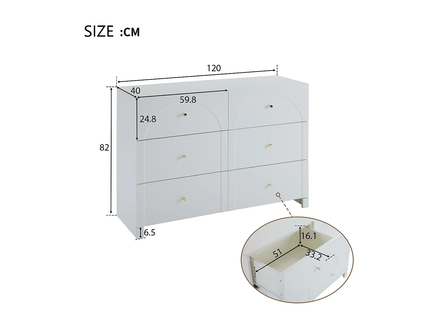 Buffet moderne - 6 portes avec poignées en métal - Blanc