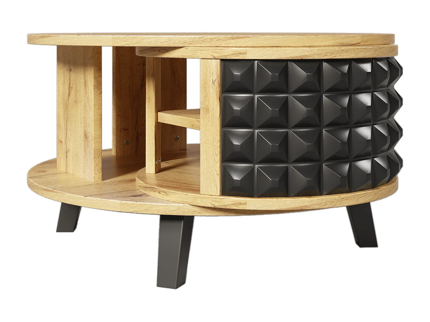 Table basse - avec rangement intérieur pivotant - Naturel & Noir