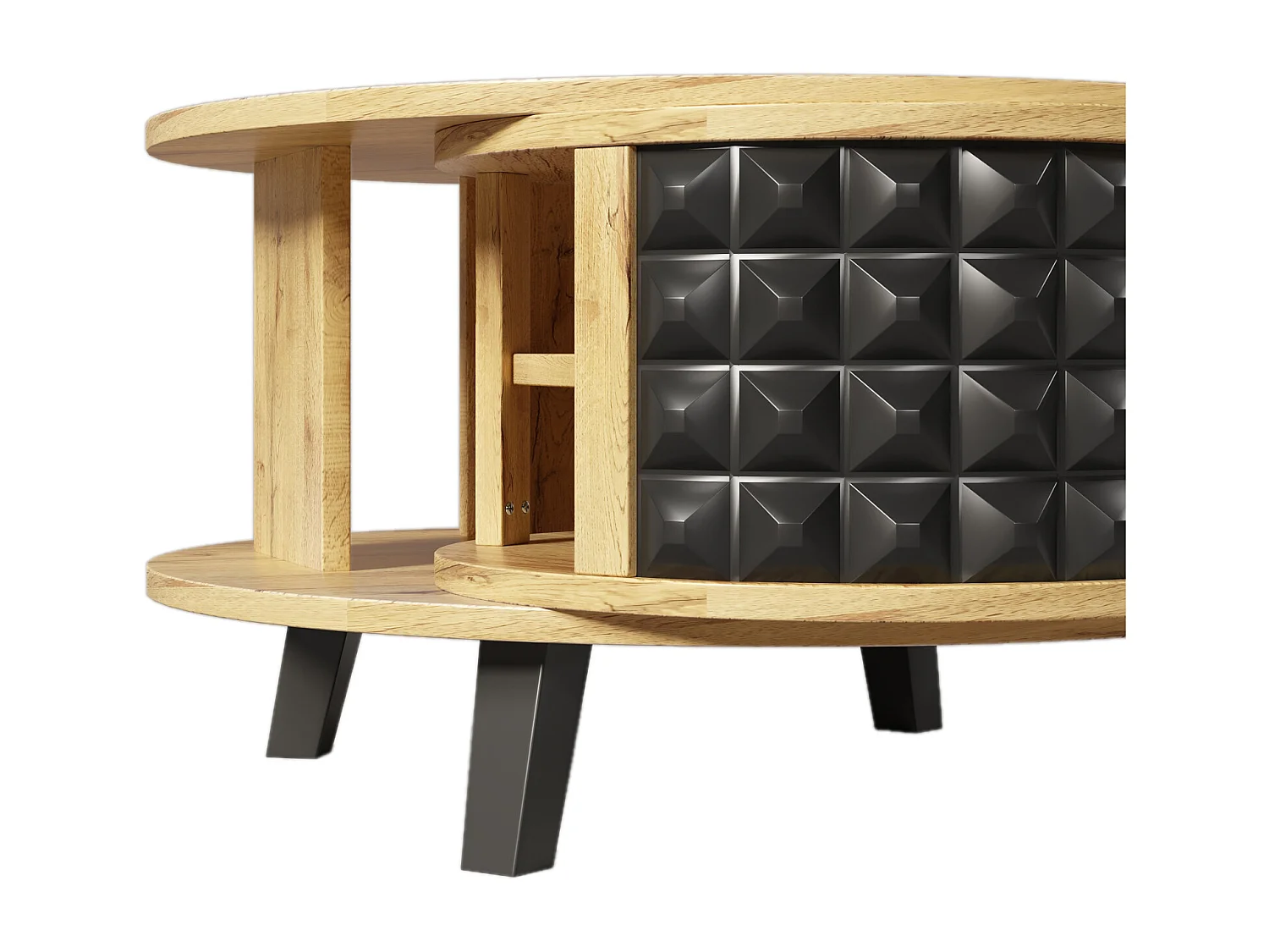 Table basse - avec rangement intérieur pivotant - Naturel & Noir