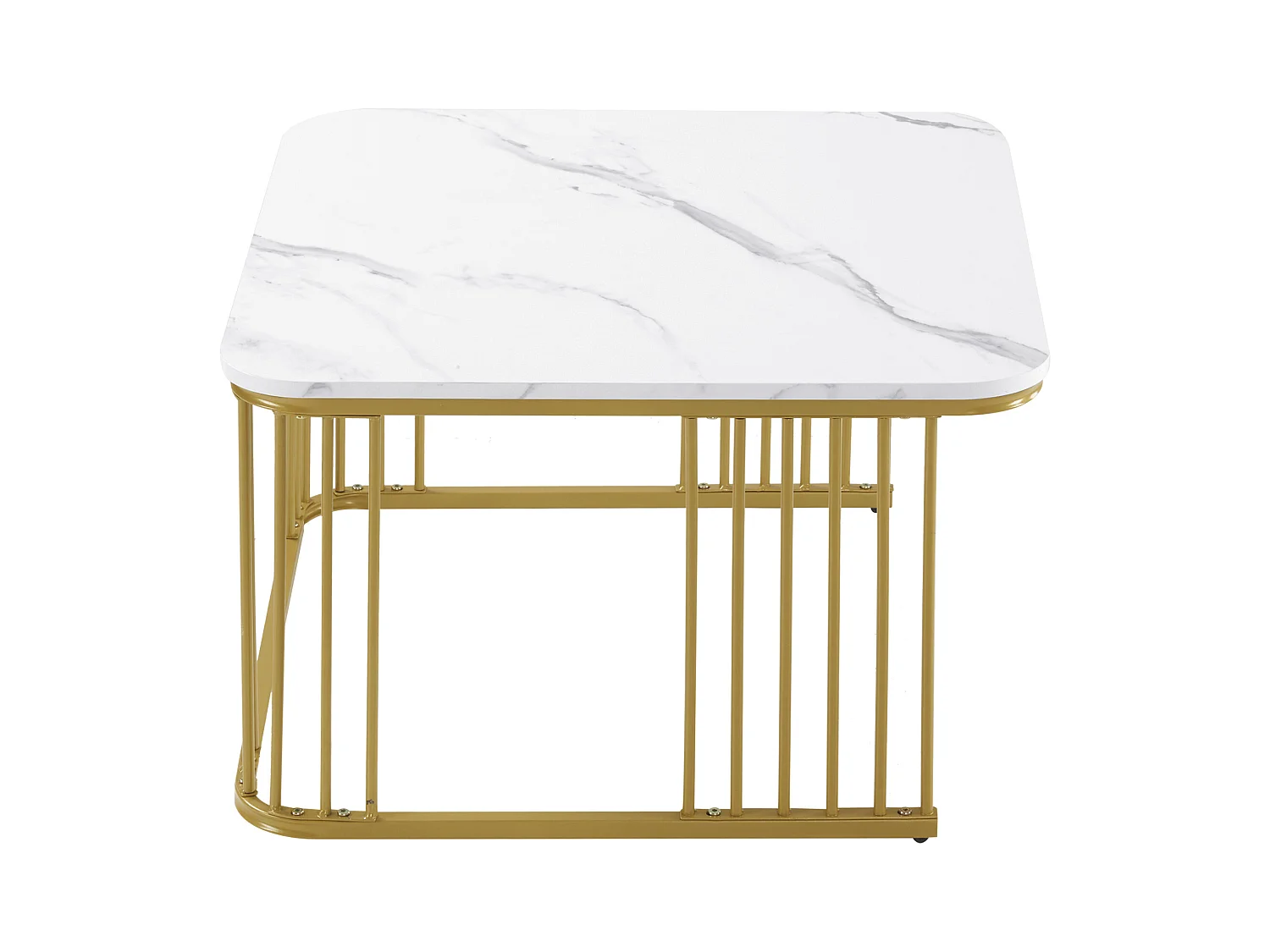 Set mit 2 Satztischen – MDF-Platte mit Marmormuster – goldene Beine – Weiß und Gold