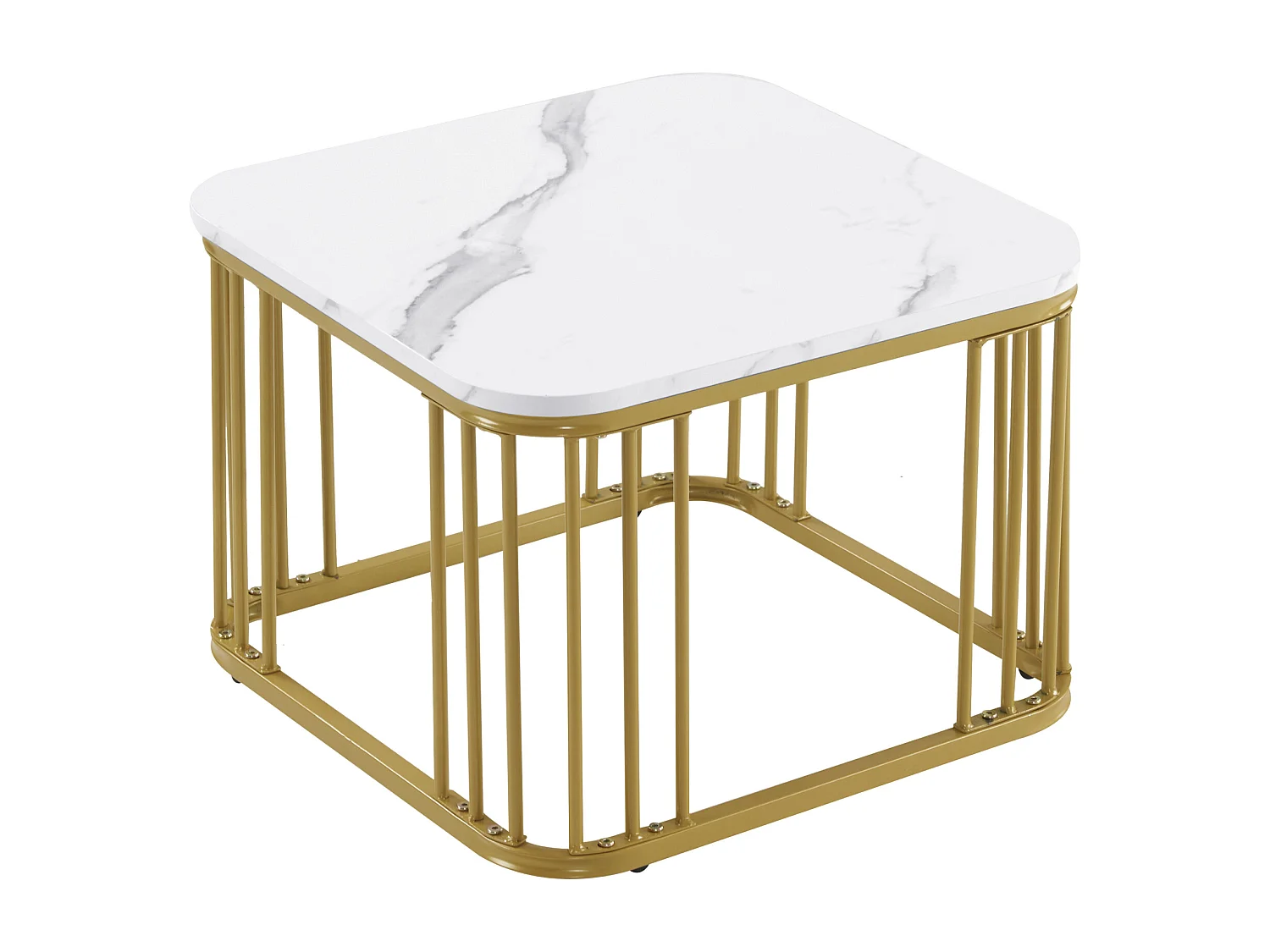 Conjunto de 2 mesas de encastrar - tampo em MDF com padrão mármore - pés dourados - Branco e Dourado