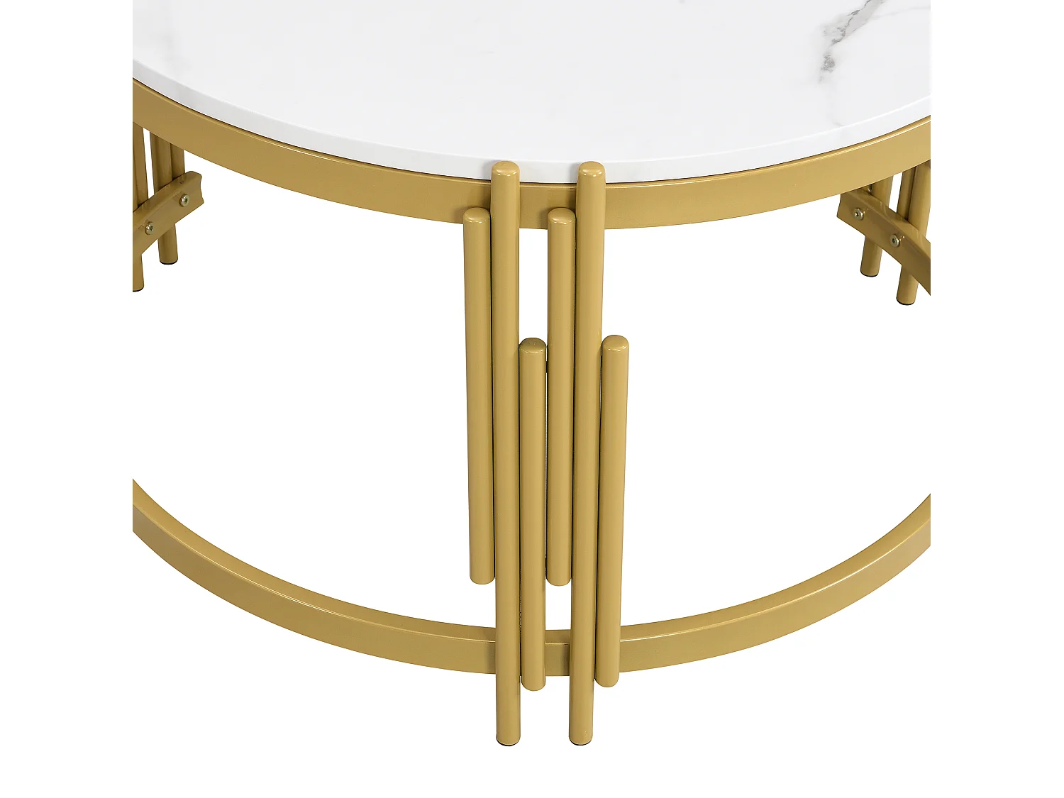 Lot de 2 table basse gigogne - effet marbre - structure en métal - Blanc & Doré