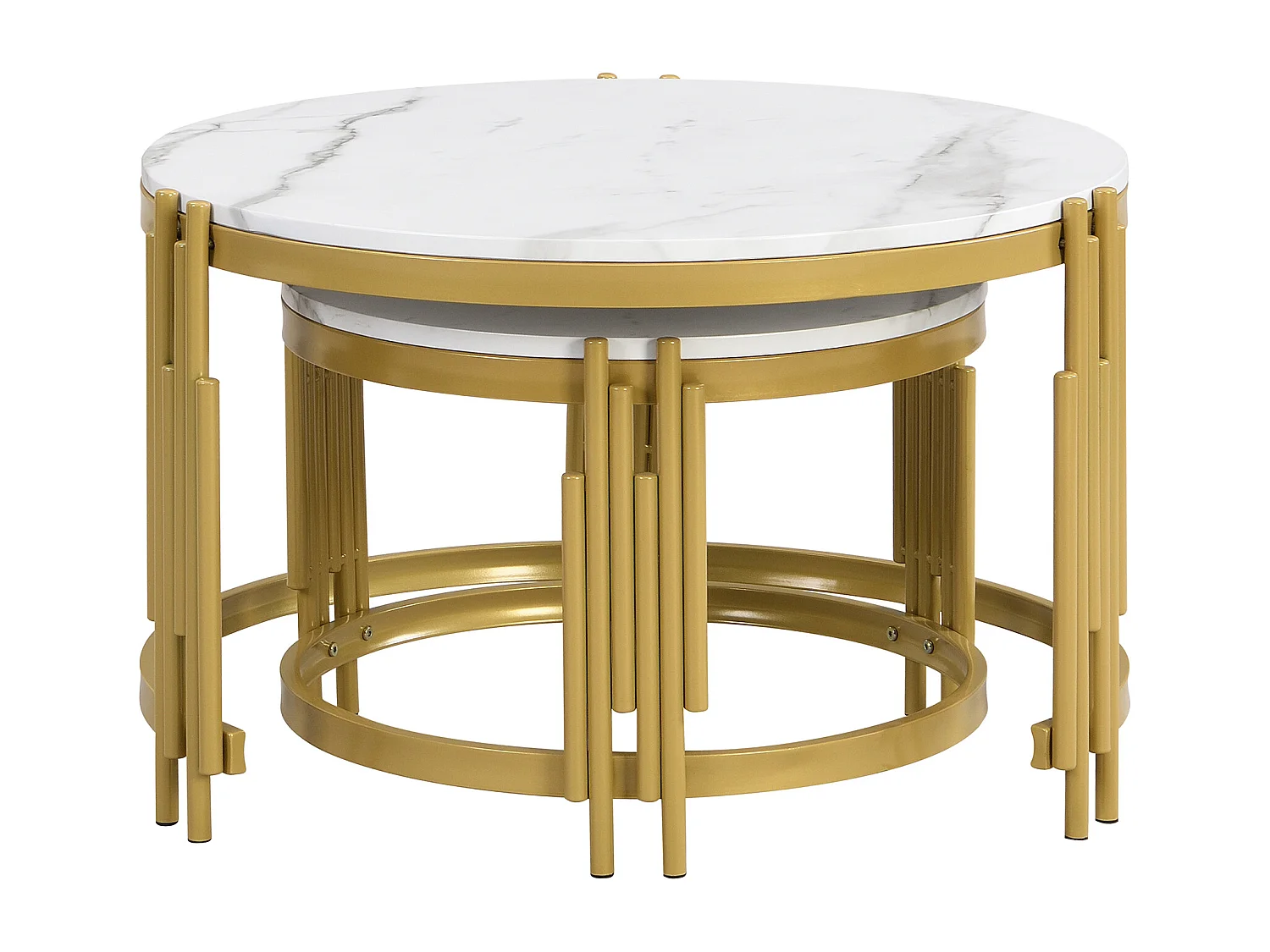 Lot de 2 table basse gigogne - effet marbre - structure en métal - Blanc & Doré