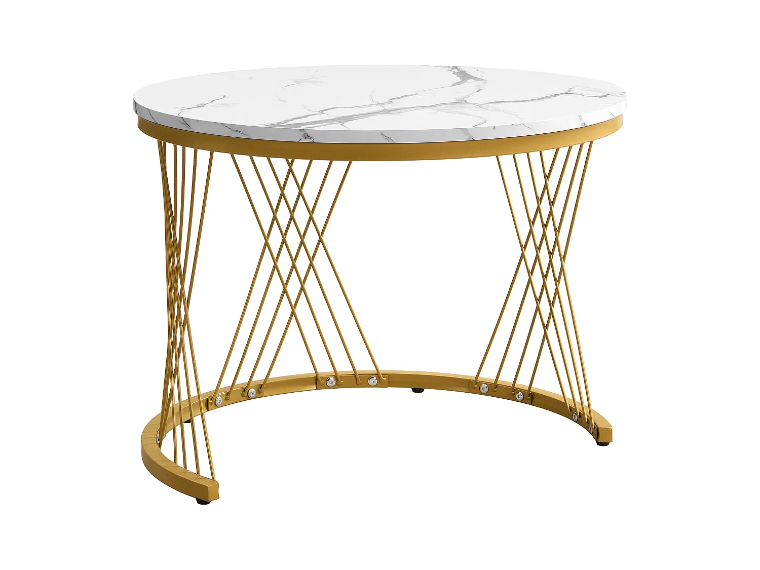 Lot de 2 tables gigognes - 2 tiroirs - plateau à motif de marbre - Blanc & Doré