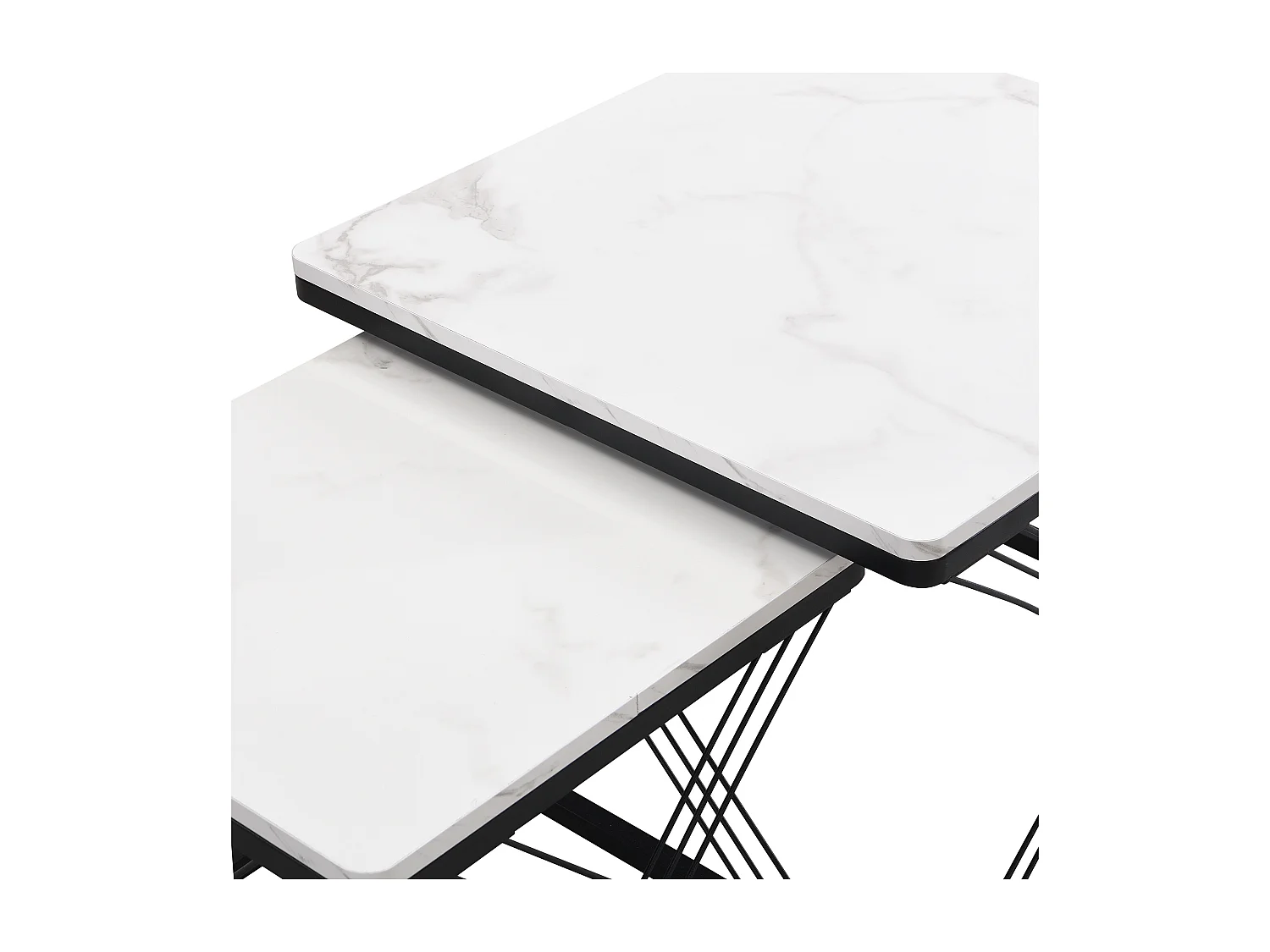 Lot de 2 tables gigognes - plateau à motif de marbre - Blanc & Noir