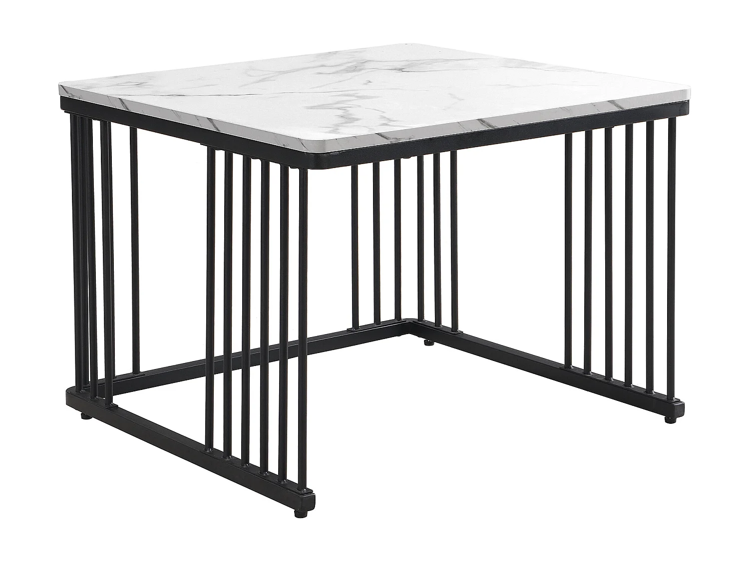 Set mit 2 Satztischen – MDF-Platte mit Marmormuster – schwarze Beine – Weiß und Schwarz