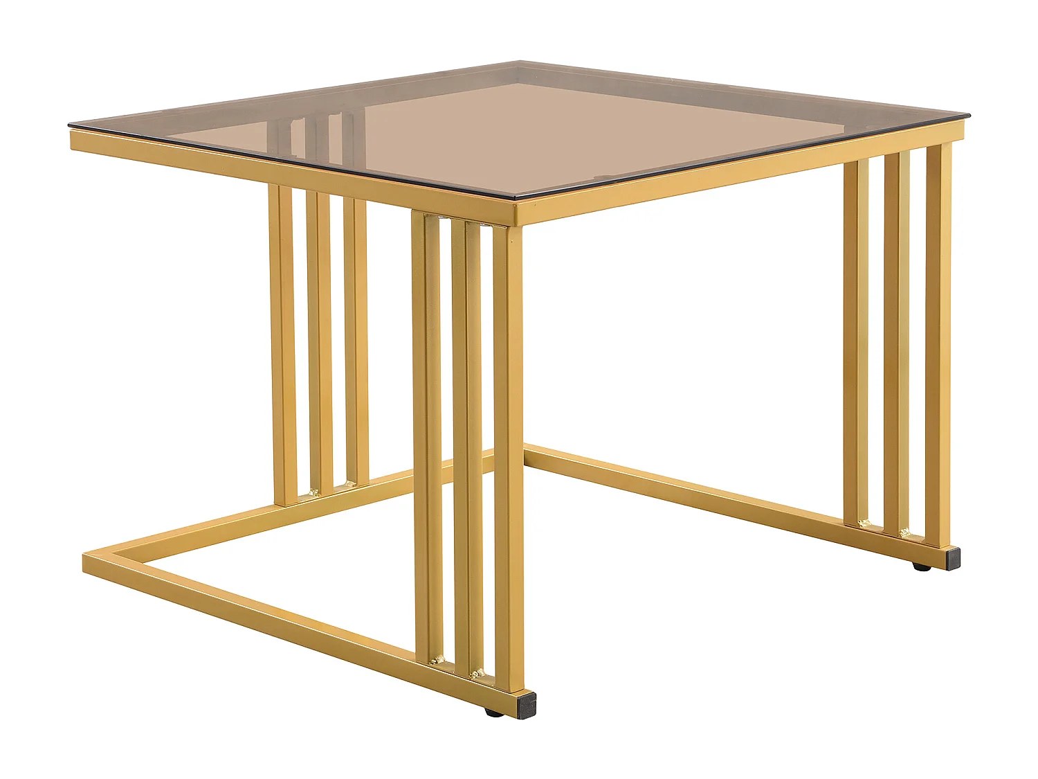 Lot de 2 tables gigognes - 2 tiroirs - plateau à motif de marbre - Blanc & Doré