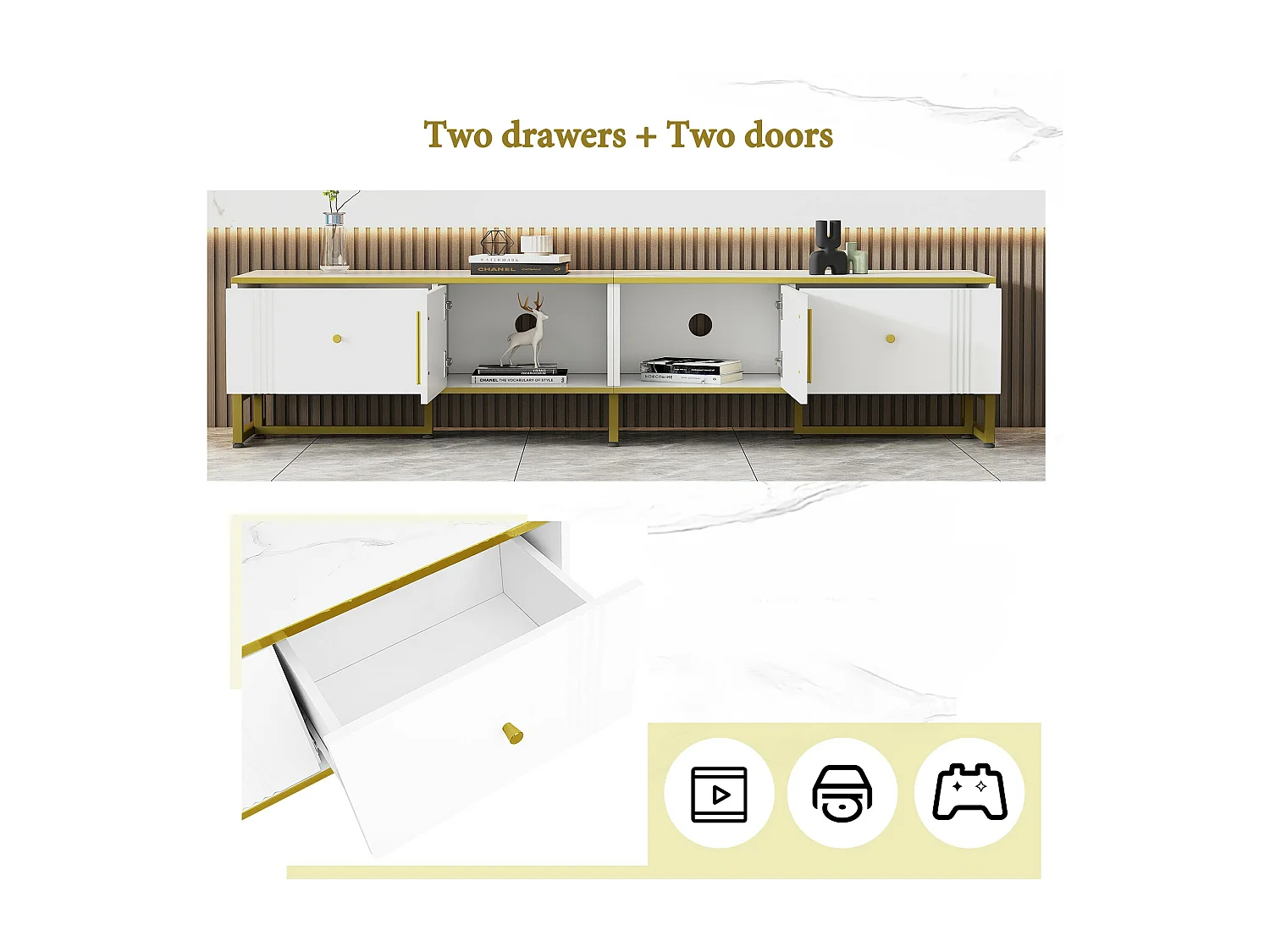 Móvel TV 180cm para TV 80" - 2 portas e 2 gavetas - Branco