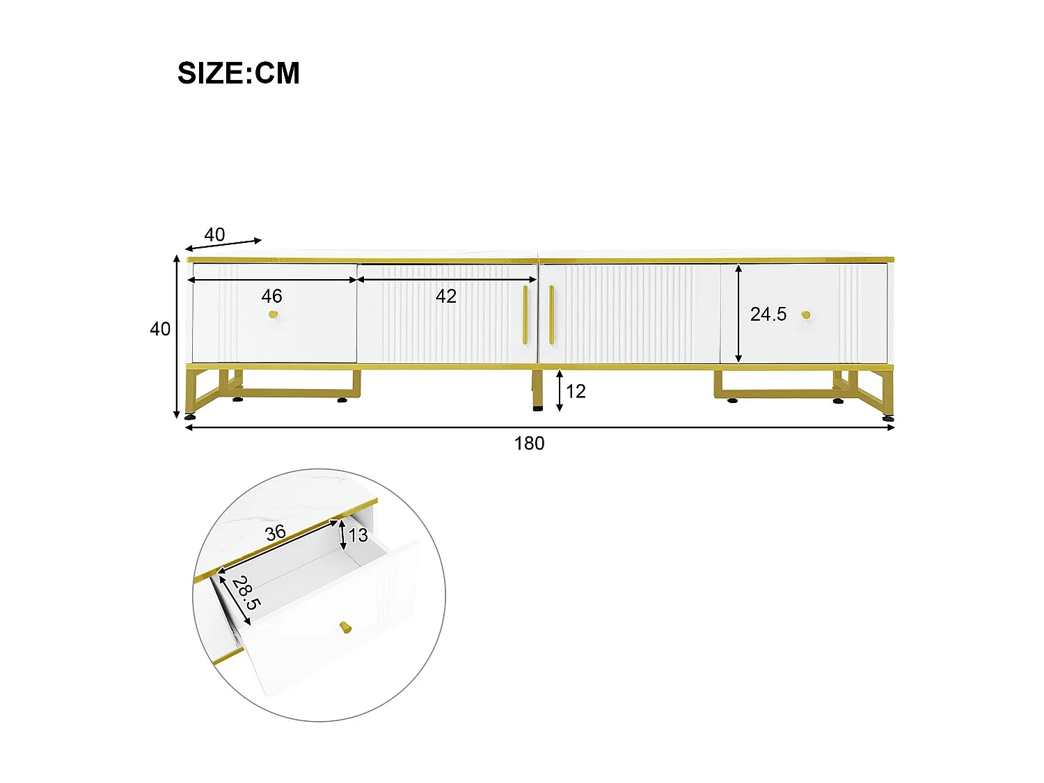 Móvel TV 180cm para TV 80" - 2 portas e 2 gavetas - Branco