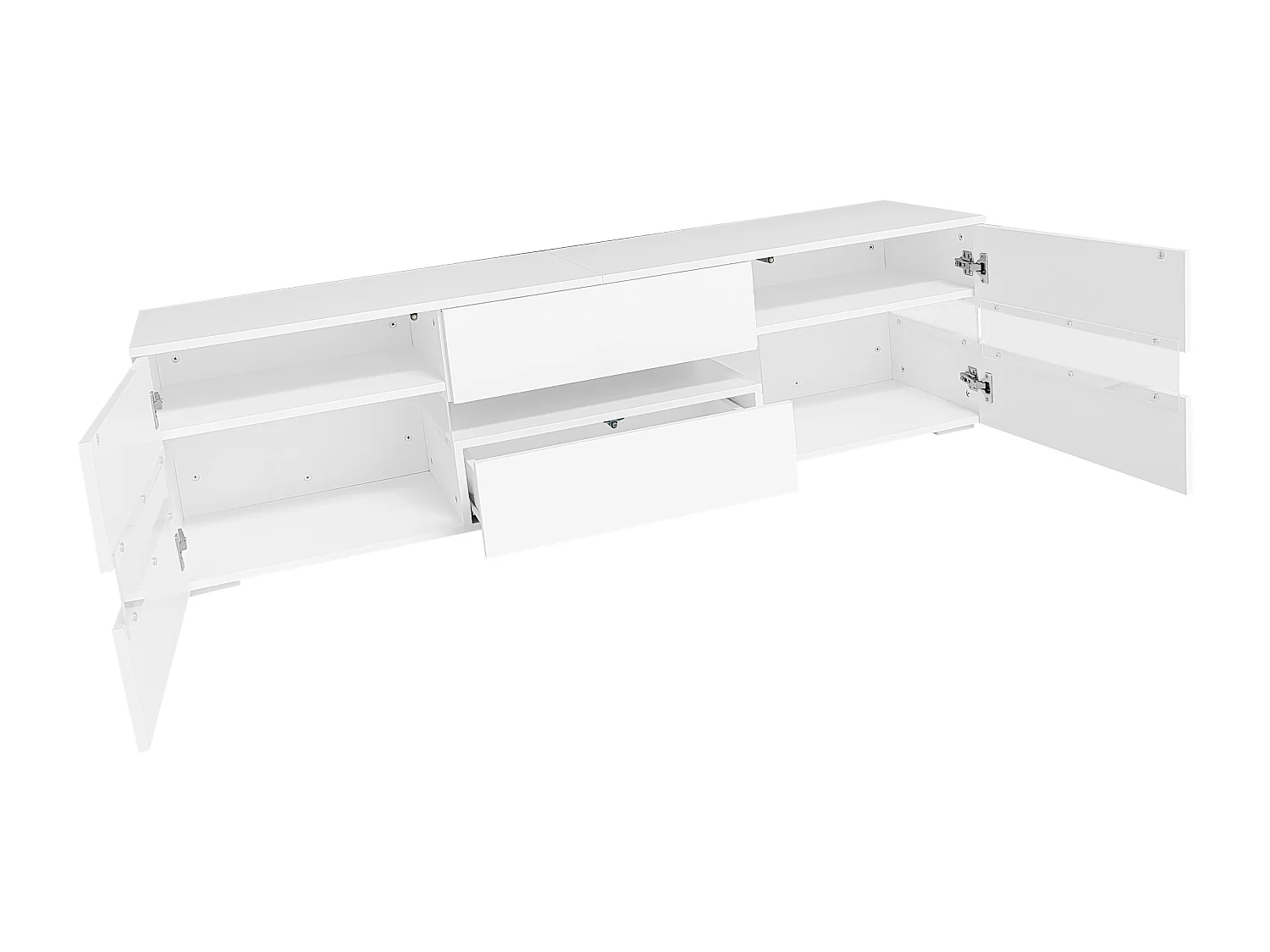 Meuble TV 160cm pour TV 70" avec LED - 2 portes & 1 tiroir - Blanc