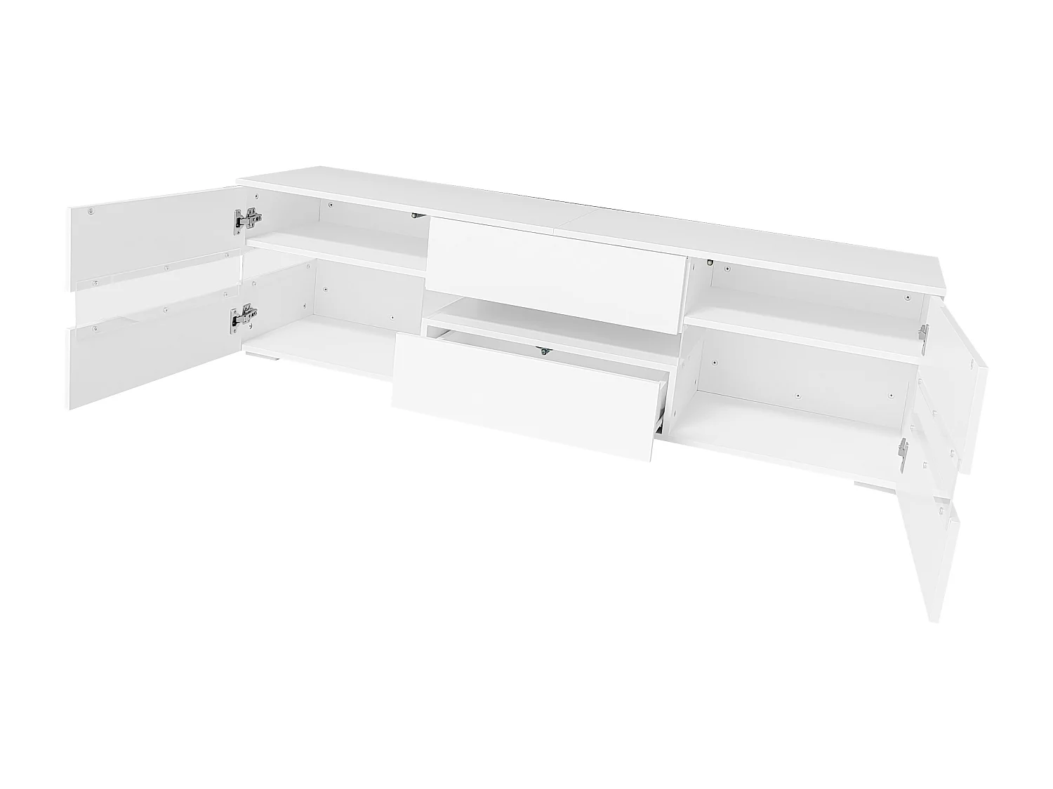 Meuble TV 160cm pour TV 70" avec LED - 2 portes & 1 tiroir - Blanc