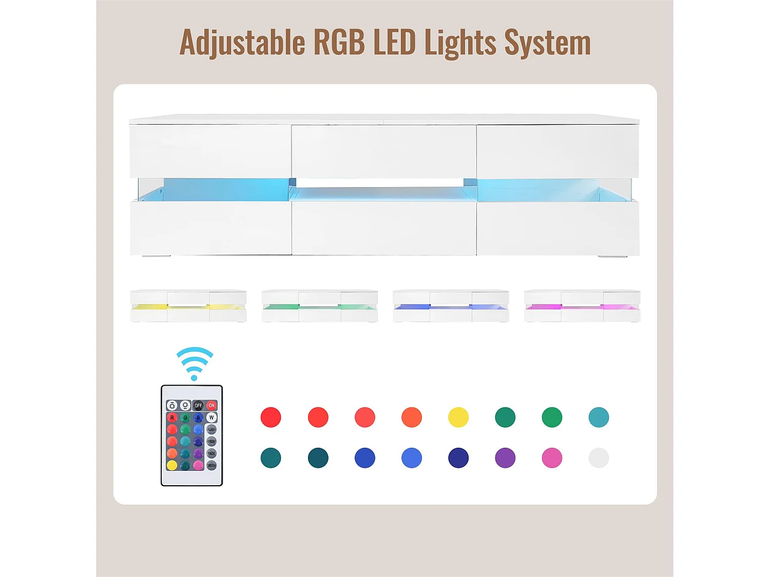 Mobile TV da 160 cm per TV da 70" con LED - 2 ante e 1 cassetto - Bianco