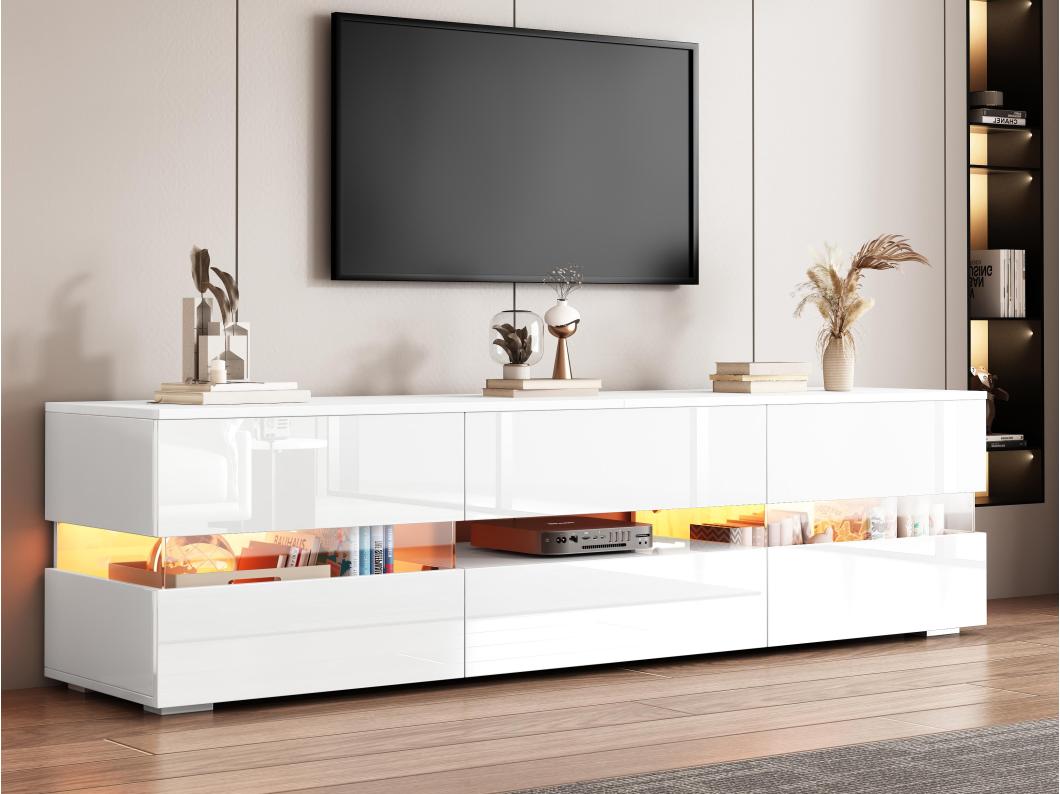 TV-meubel van 160 cm voor 70" TV met LED - 2 deuren en 1 lade - Wit