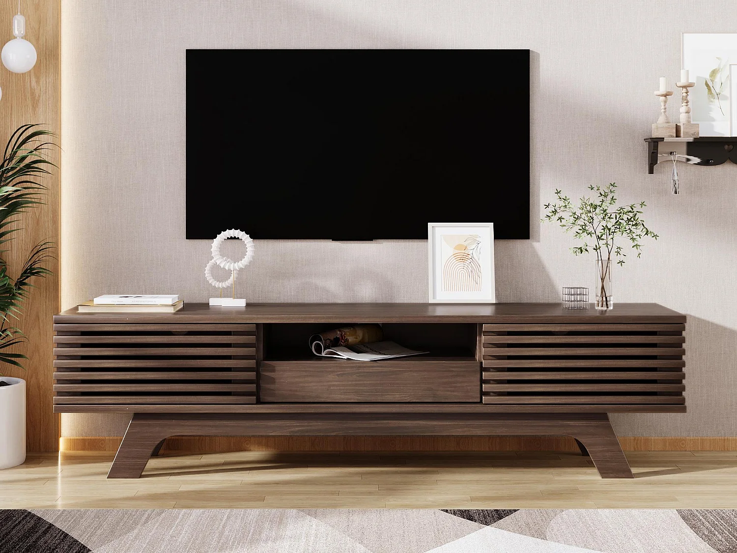 Meble TV 150 cm - 1 szuflada i 2 drzwi - panele wiórowe - Brązowy