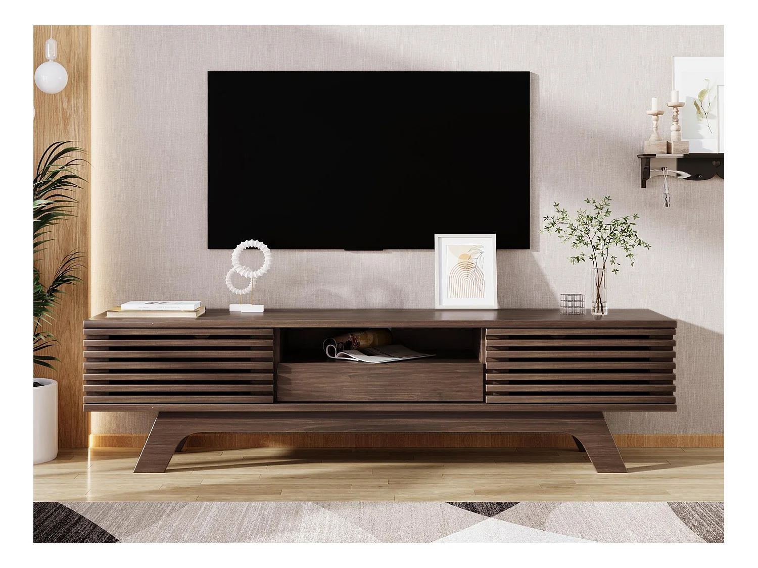 Meuble TV 150cm - 1 tiroir & 2 portes - panneaux de particules - Marron