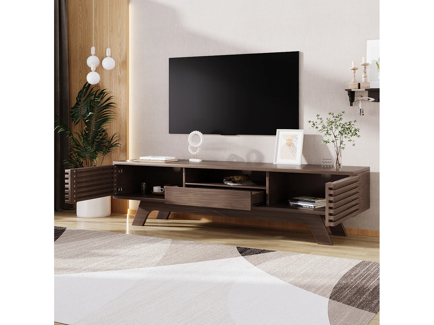 TV-meubel 150 cm - 1 lade & 2 deuren - spaanplaat - Bruin