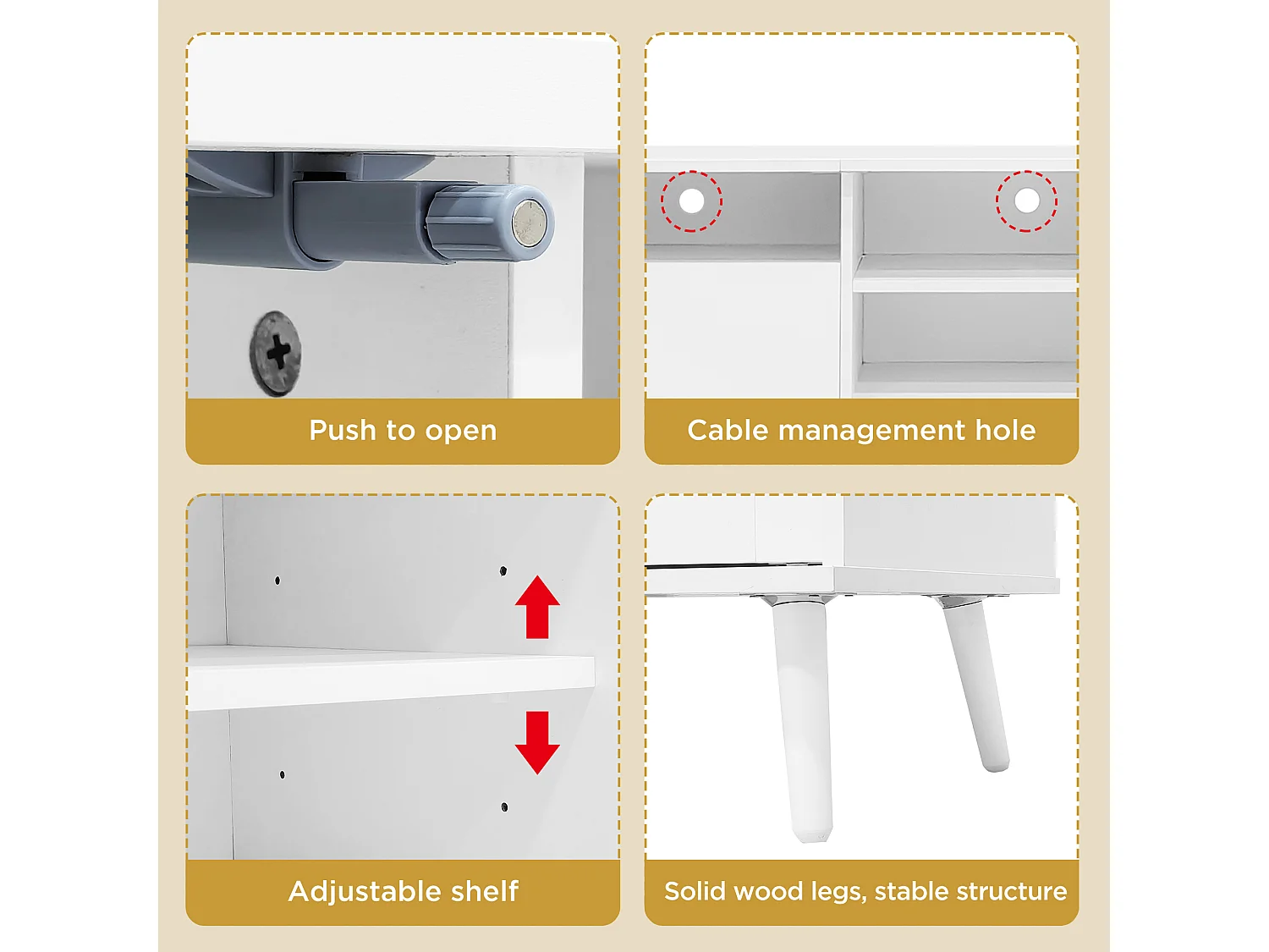 Meble TV 200 cm na telewizor 90" - 2 drzwi z rattanu & 1 szuflada & 3 przegrody - Biały