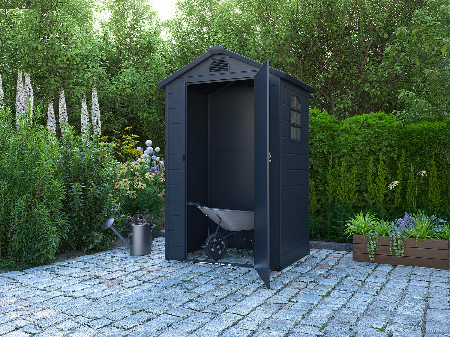 Abri de jardin en résine gris anthracite 1,39 m² - CESIO