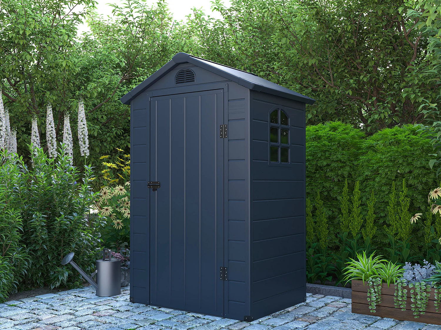 Abri De Jardin En Résine Gris Anthracite 1,39 M² - CESIO - Facile à Monter, Résistant Aux Intempéries