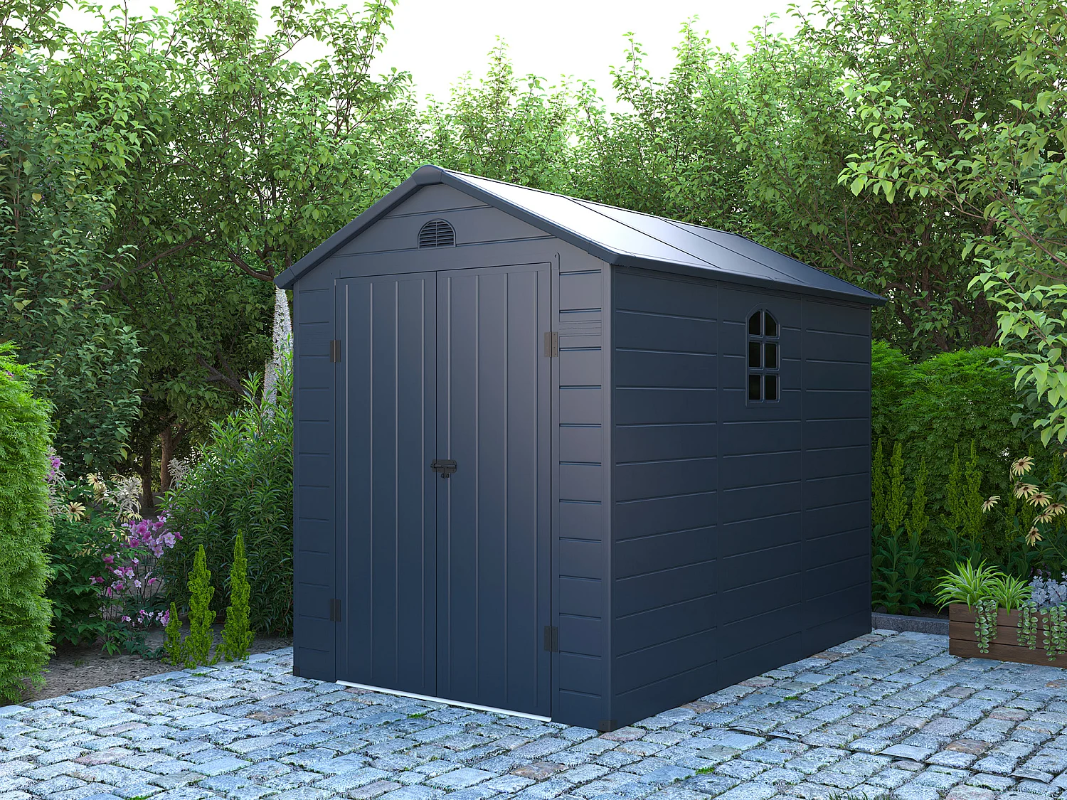 Abri de jardin en résine gris anthracite 5,32 m² - CESIO